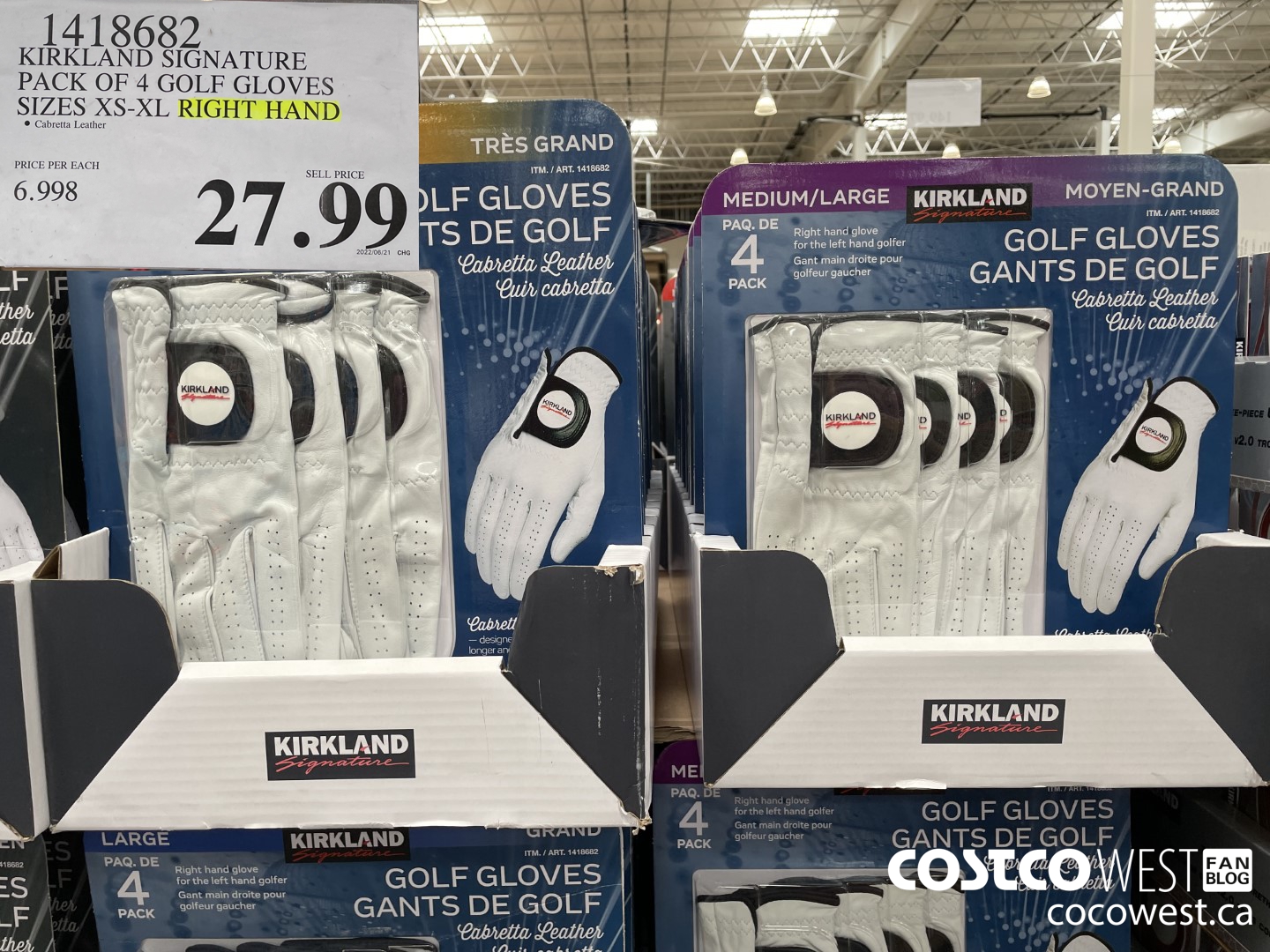 1418682 KIRKLAND SIGNATURE PACK OF 4 GOLF GLOVES SIZES XS-XL RIGHT HAND $27.99