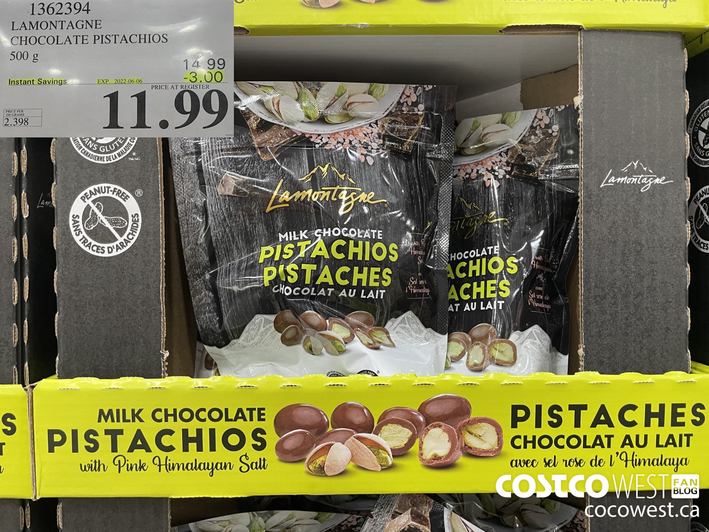 1362394 LAMONTAGNE CHOCOLATE PISTACHIOS 500 g ($3.00 INSTANT SAVINGS EXPIRES ON 2022-06-06) $11.99