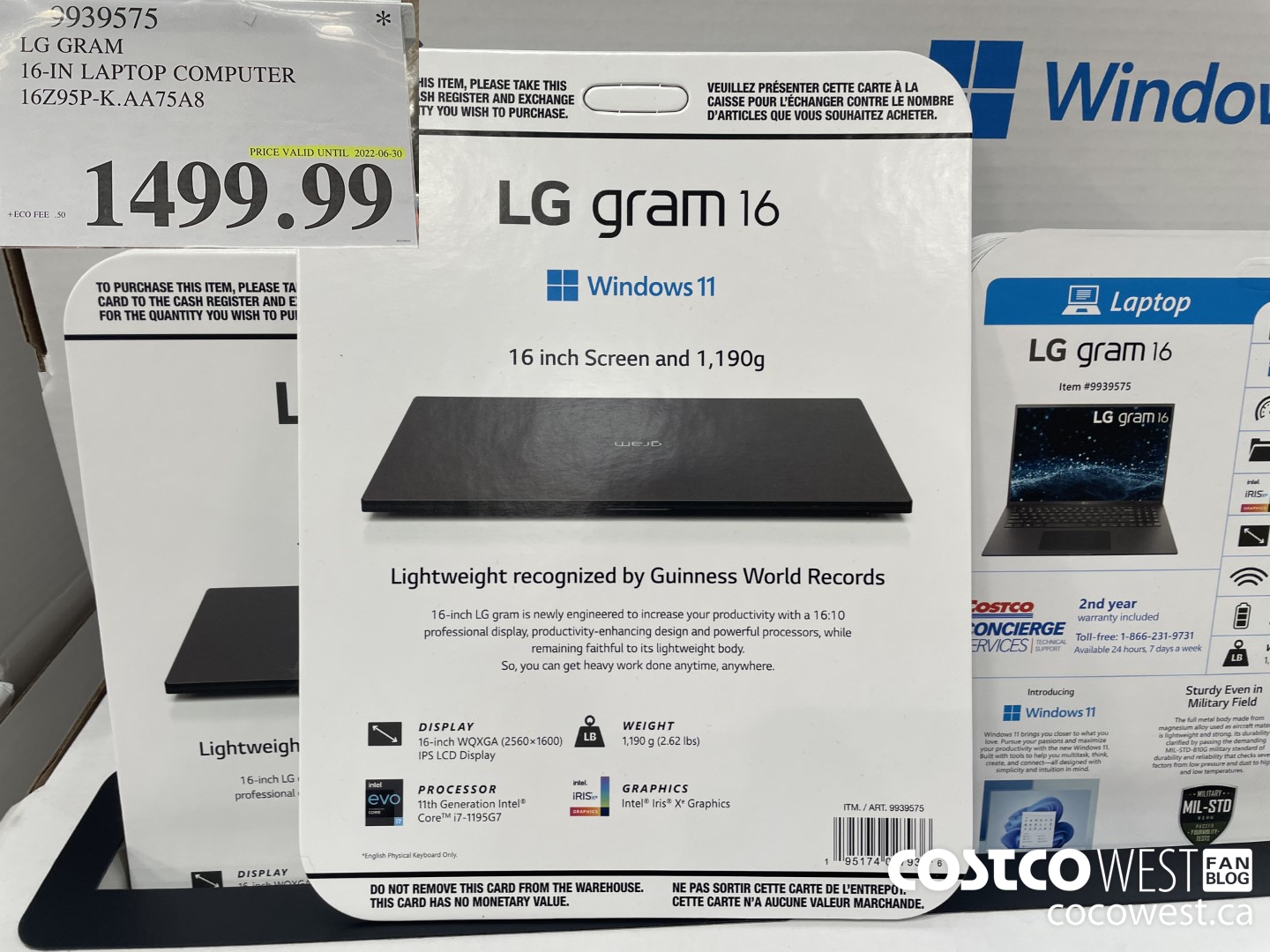 9939575 LG GRAM 16-IN LAPTOP COMPUTER 16Z95P-K.AA75A8 (EXPIRES ON 2022-06-30) $1499.99