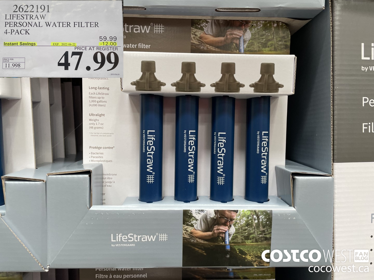 2622191 LIFESTRAW PERSONAL WATER FILTER 4-PACK ($12.00 INSTANT SAVINGS EXPIRES ON 2022-06-22) $47.99