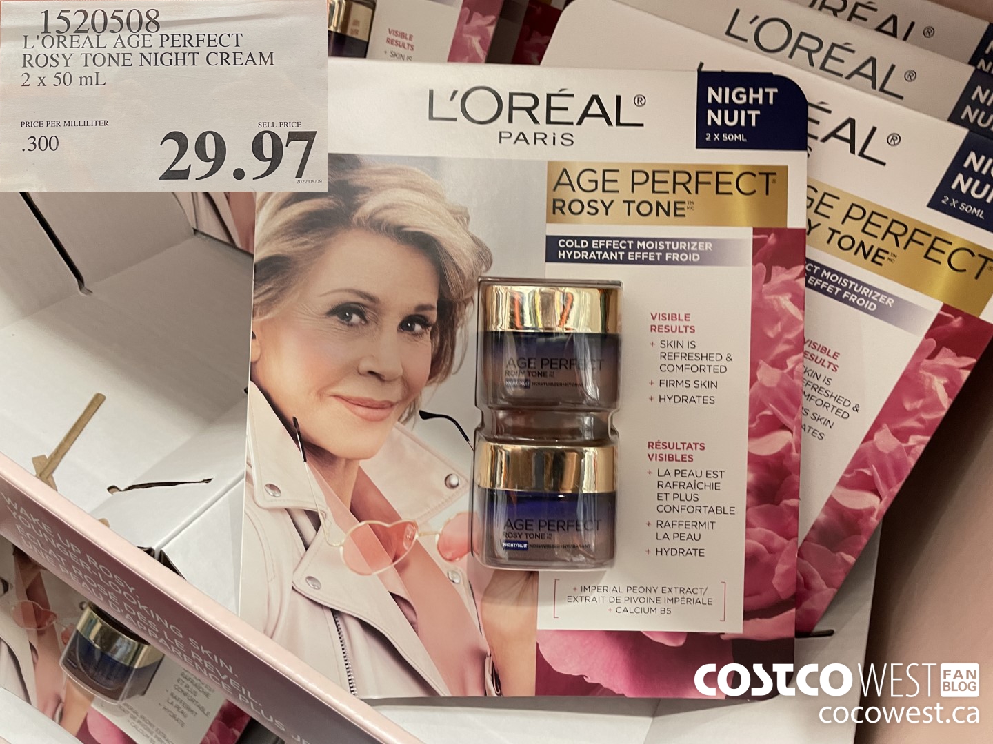 1520508 L'OREAL AGE PERFECT ROSY TONE NIGHT CREAM 2 x 50 mL $29.97
