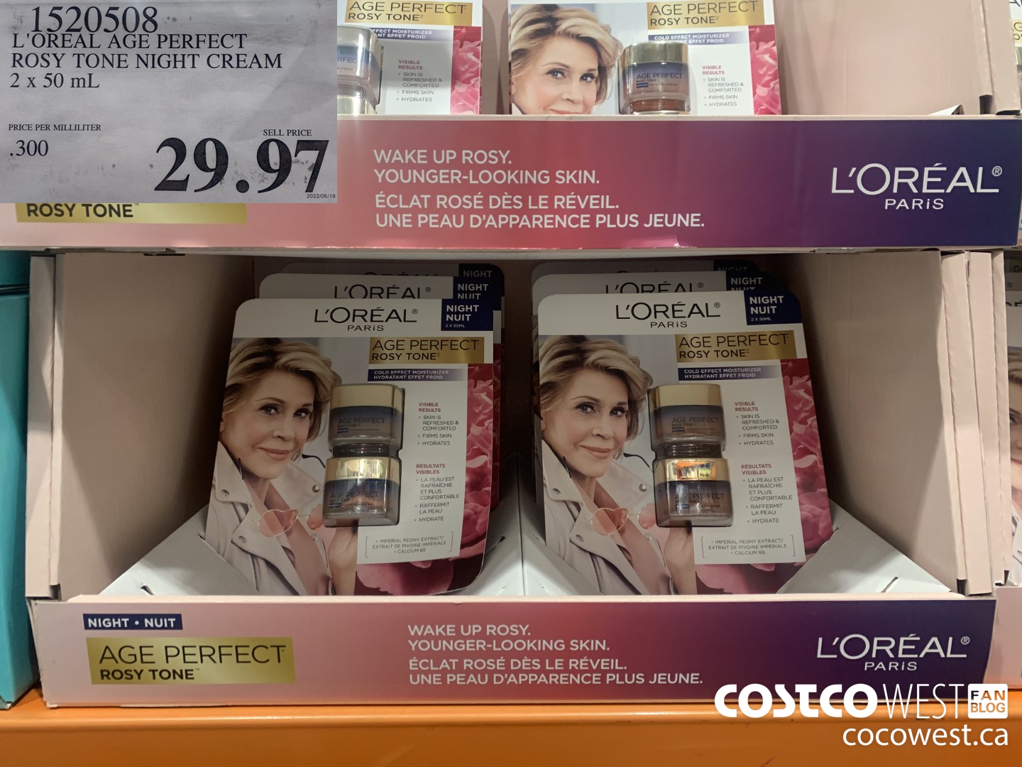 1520508 L'OREAL AGE PERFECT ROSY TONE NIGHT CREAM 2 x 50 mL $29.97