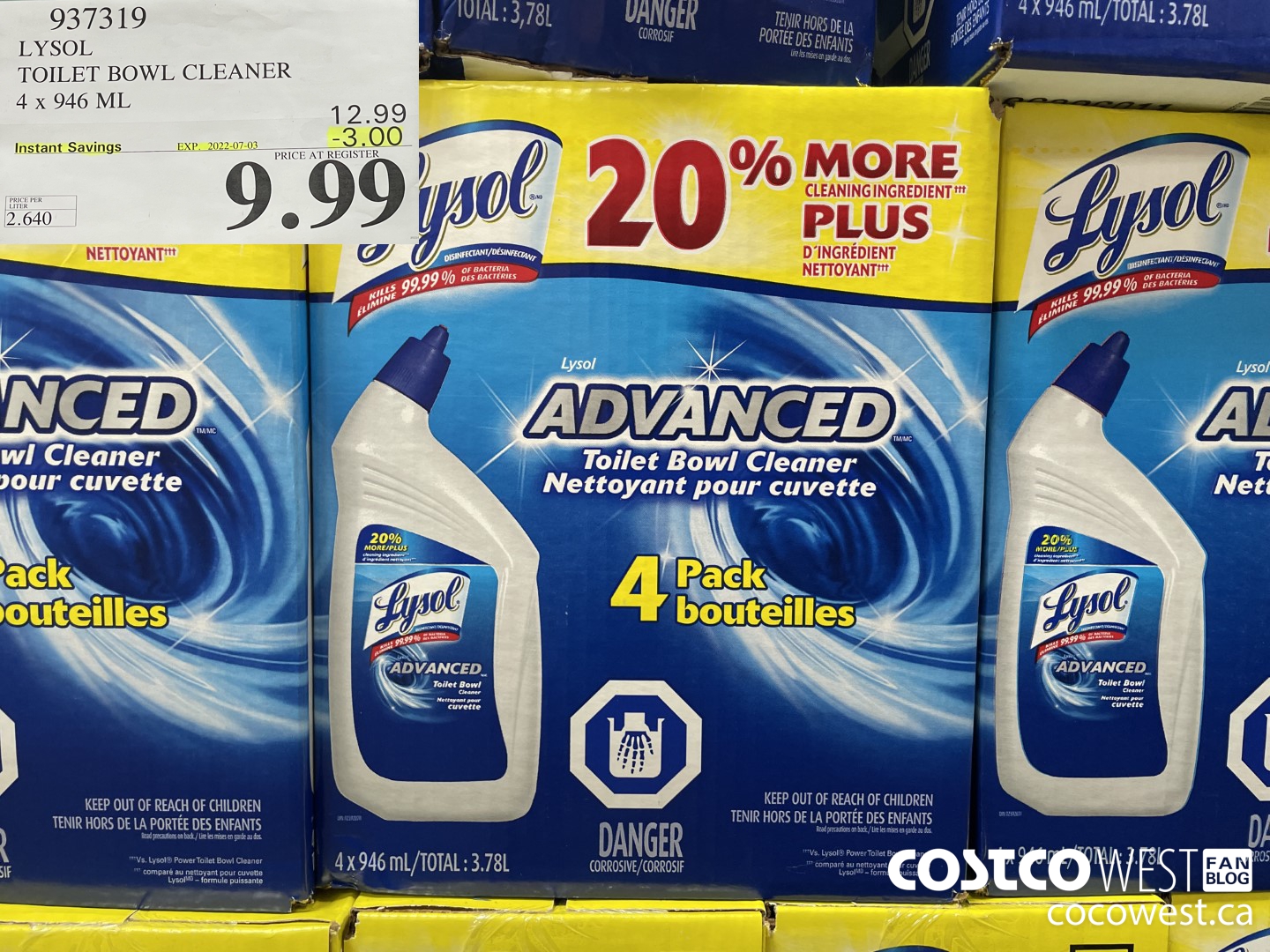 937319 LYSOL TOILET BOWL CLEANER 4 x 946 ML ($3.00 INSTANT SAVINGS EXPIRES ON 2022-07-03) $9.99