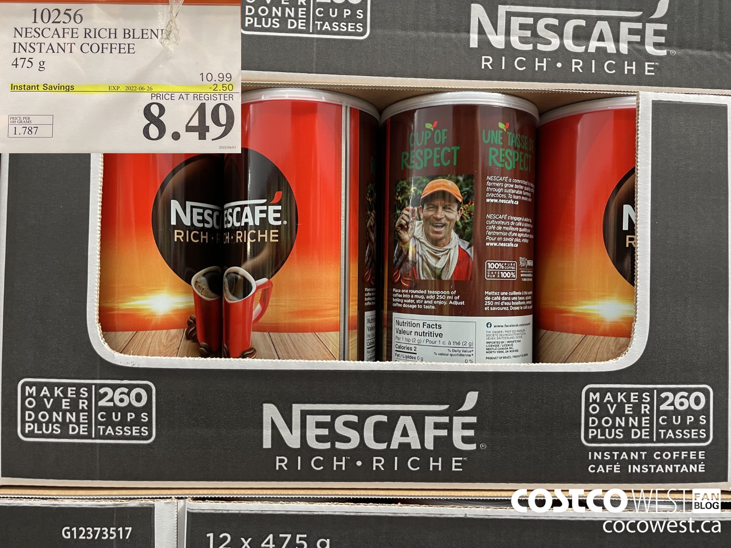 10256 NESCAFE RICH BLEND INSTANT COFFEE 475 g  ($2.50 INSTANT SAVINGS EXPIRES ON 2022-06-26) $8.49