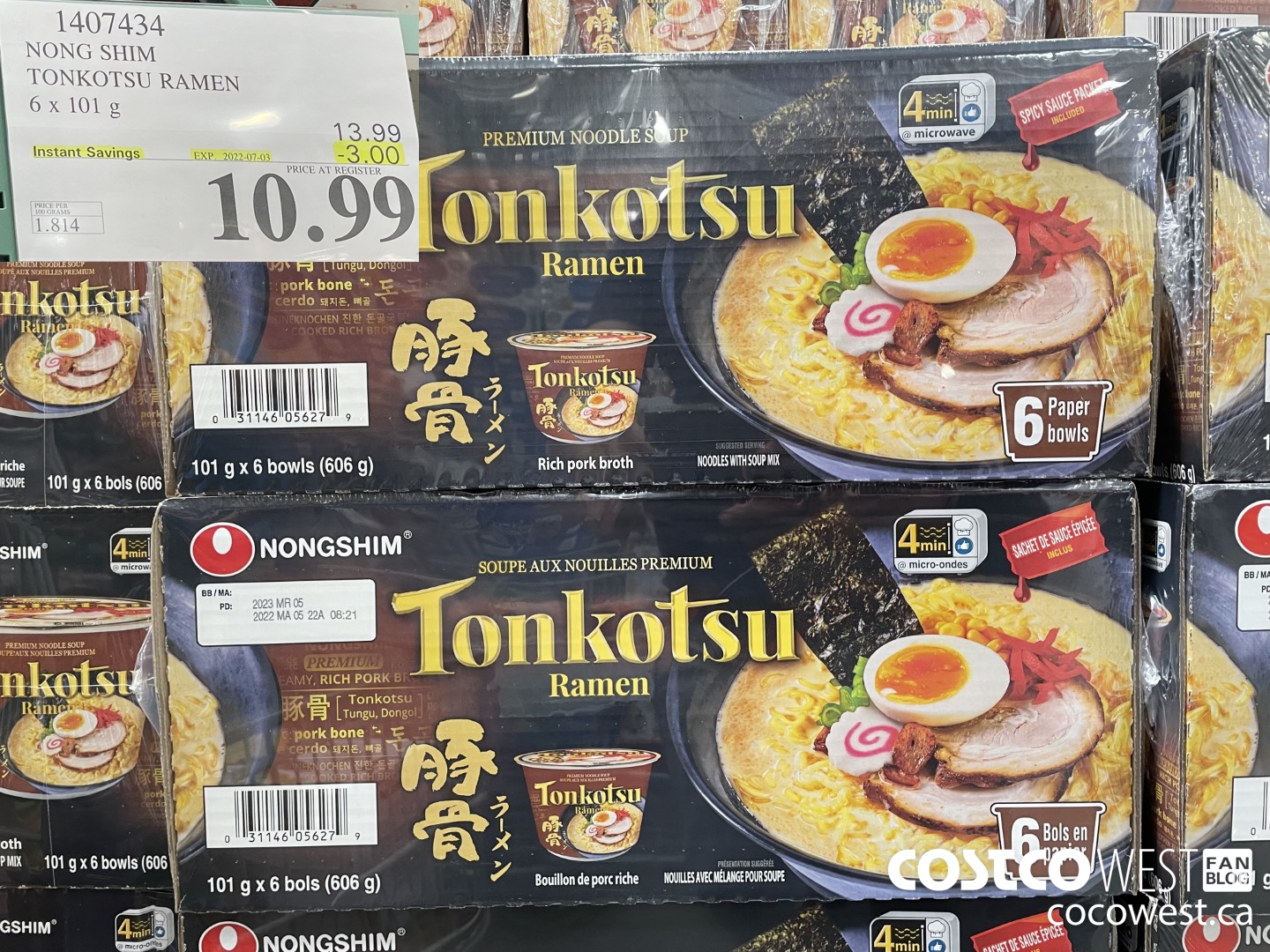 1407434 NONG SHIM TONKOTSU RAMEN 6 x 101 g ($3.00 INSTANT SAVINGS EXPIRES ON 2022-07-03) $10.99