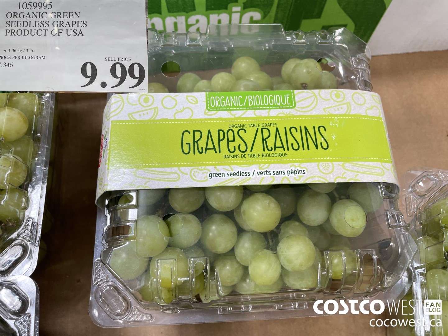 1059995 ORGANIC GREEN SEEDLESS GRAPES PRODUCT OF USA $9.99