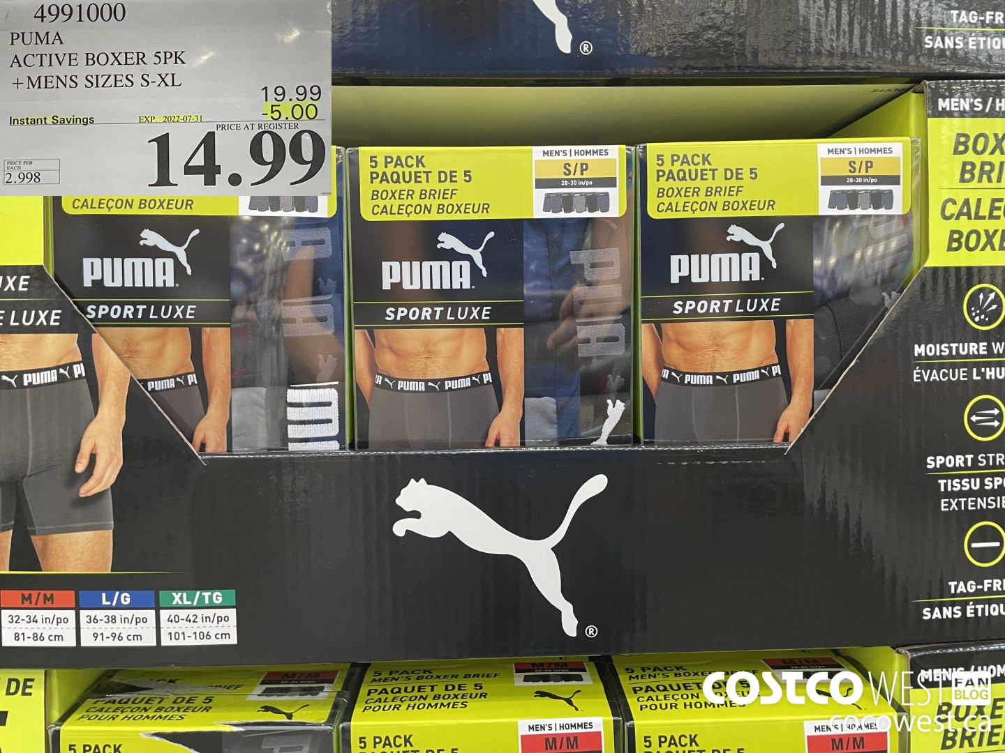 4991000 PUMA BOXER 5PK MENS SIZES S-XL ($5.00 INSTANT SAVINGS EXPIRES ON 2022-07-31) $14.99