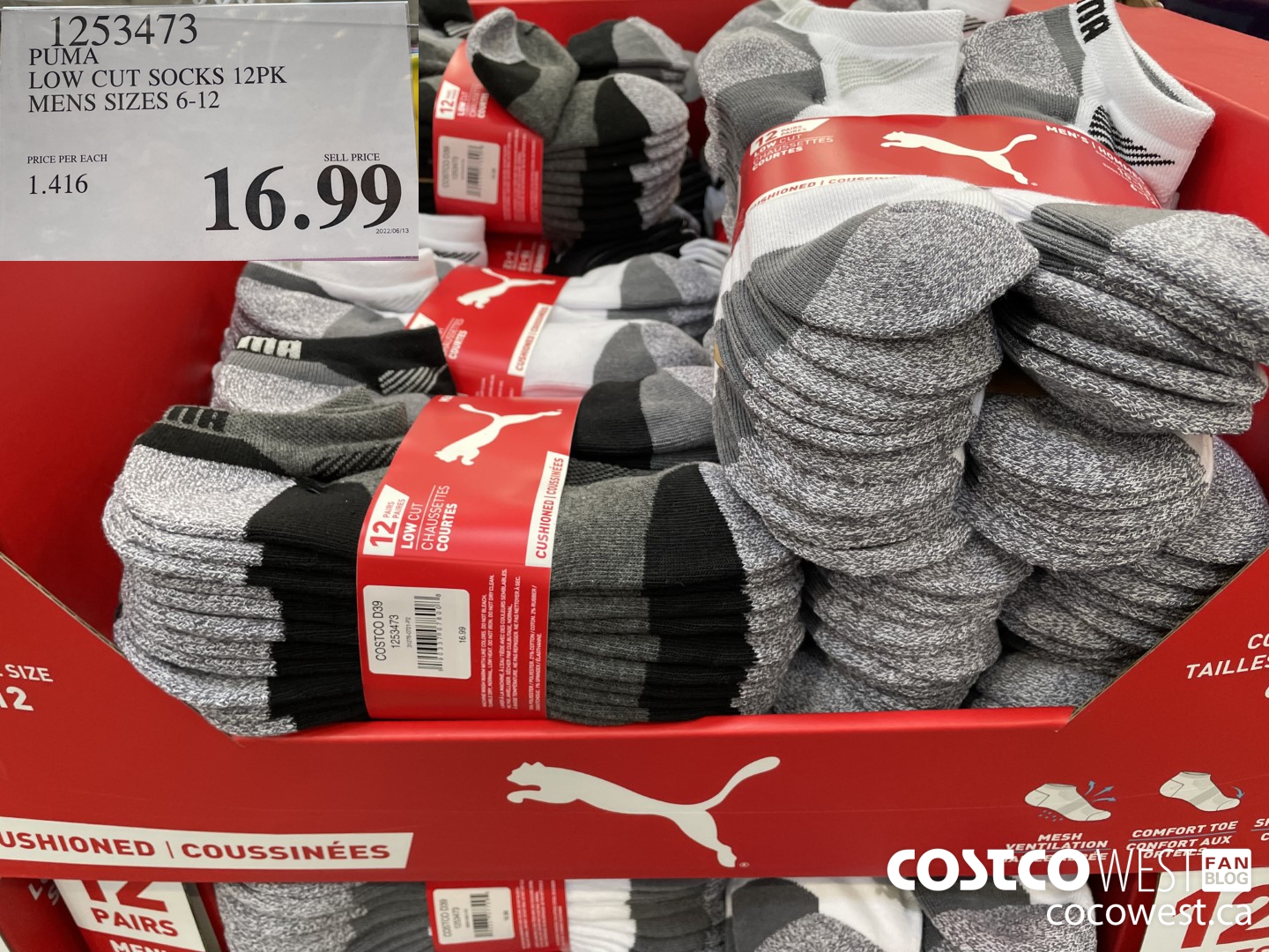 1253473 PUMA LOW CUT SOCKS 12PK MENS SIZES 6-12 $16.99