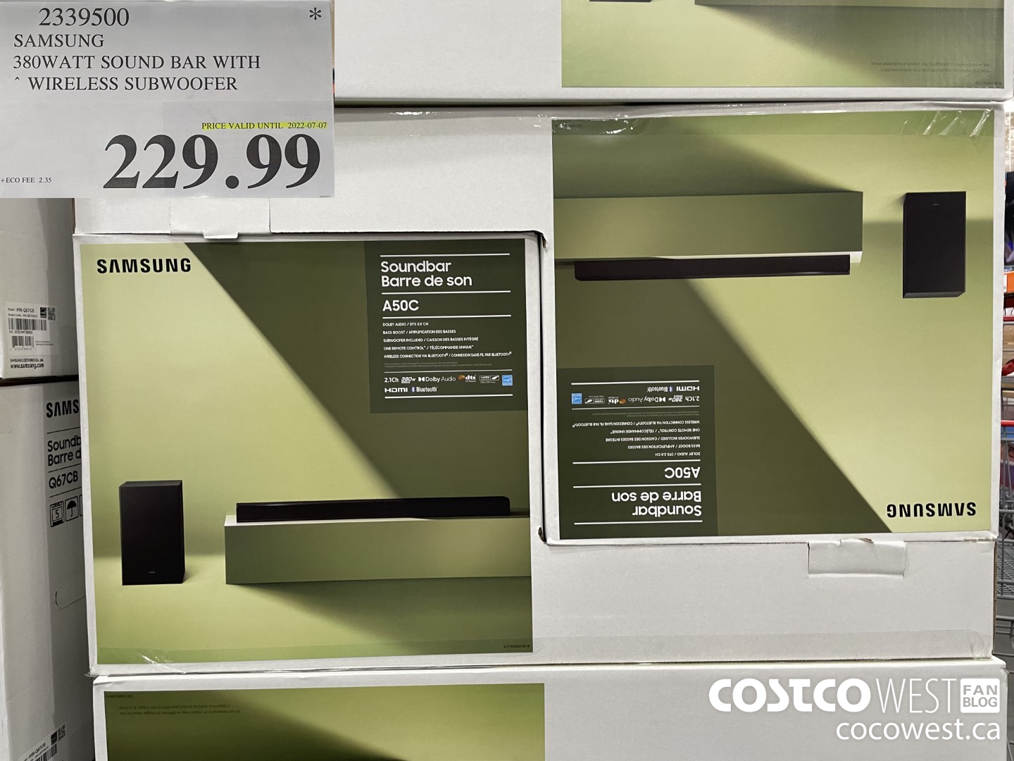 2339500 SAMSUNG 380WATT SOUND BAR WITH WIRELESS SUBWOOFER (EXPIRES ON 2022-07-07) $229.99