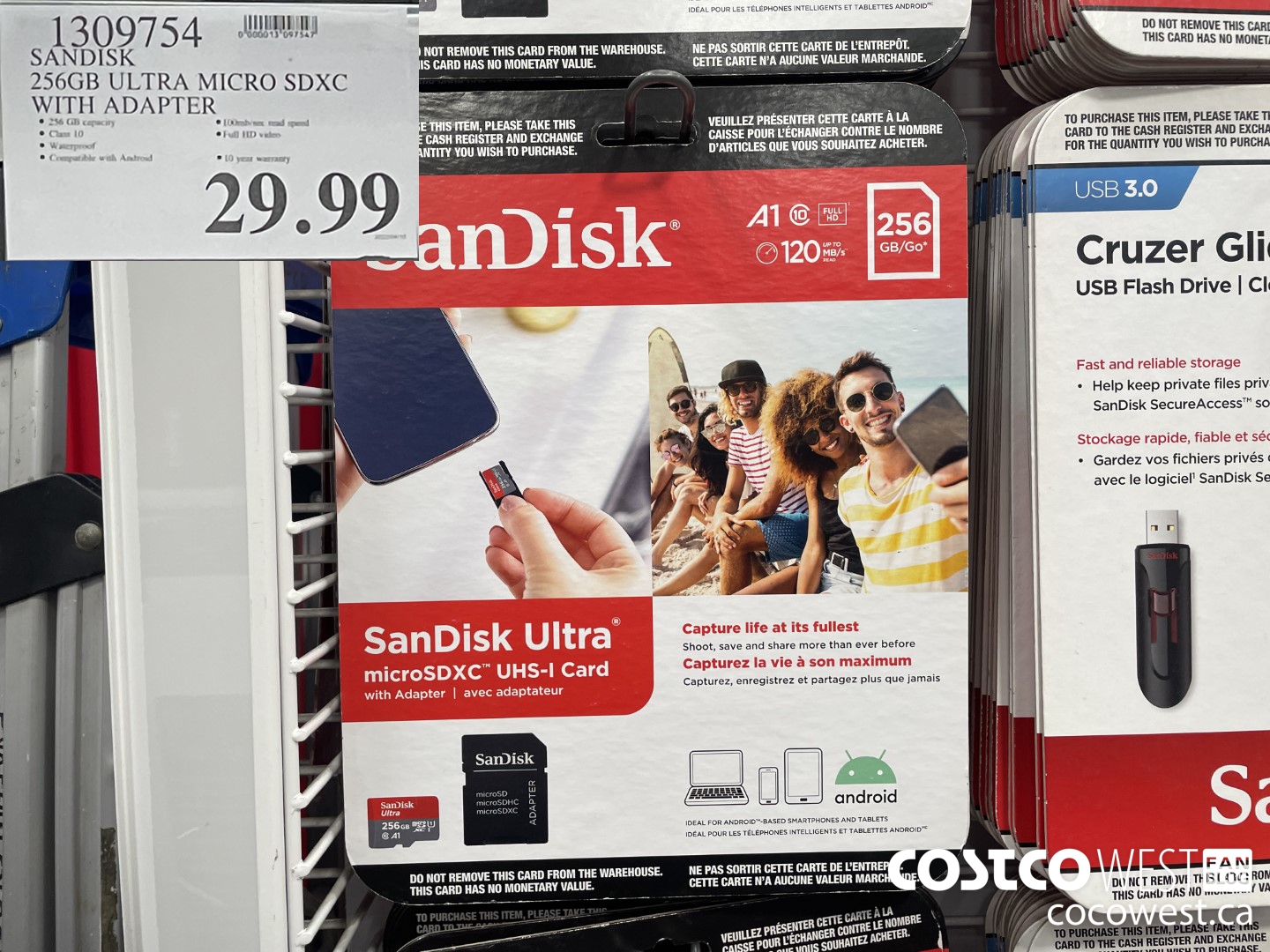 1309754 SANDISK 256GB ULTRA MICRO SDXC WITH ADAPTER $29.99