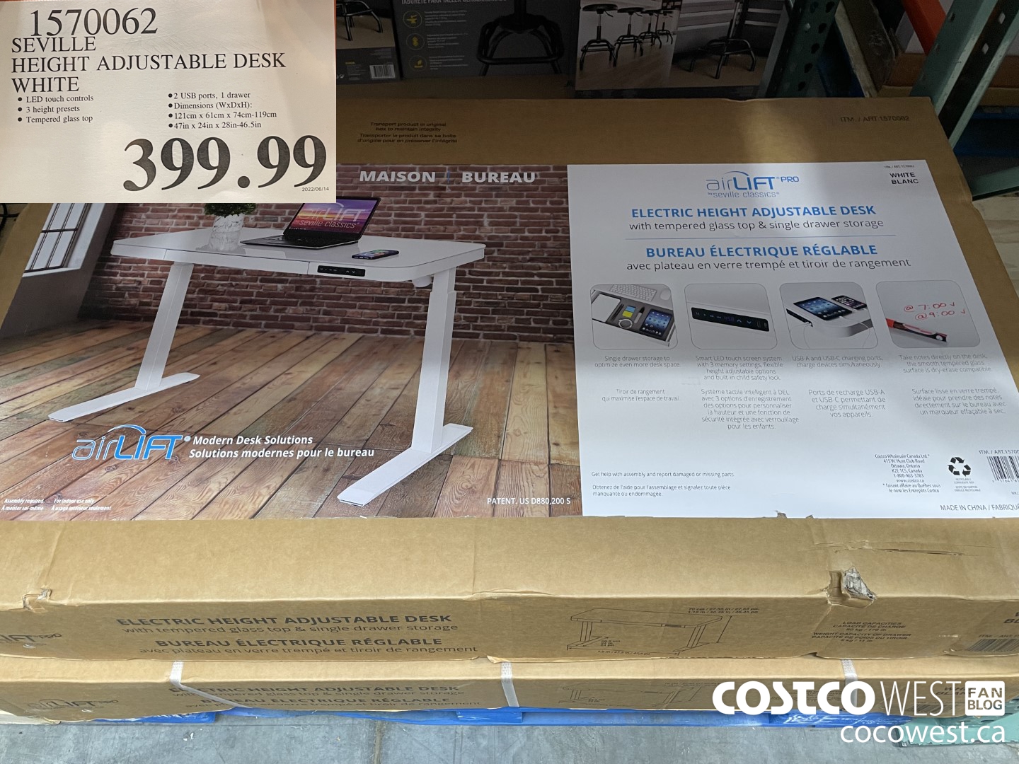 1570062 SEVILLE HEIGHT ADJUSTABLE DESK WHITE $399.99