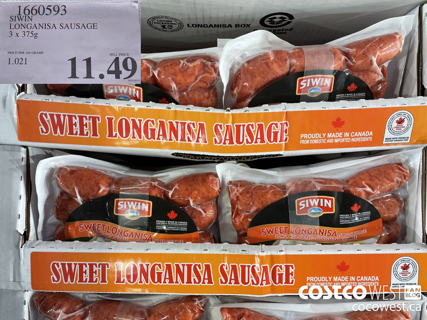 1660593 SIWIN LONGANISA SAUSAGE 3 X 375G $11.49