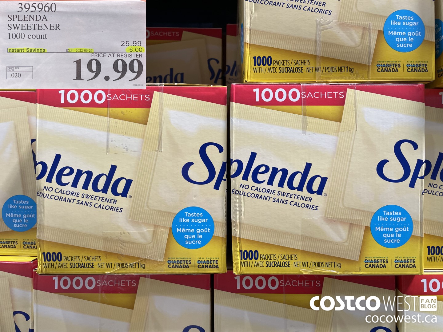 395960 SPLENDA SWEETENER 1000 COUNT ($6.00 INSTANT SAVINGS EXPIRES ON 2022-06-26) $19.99