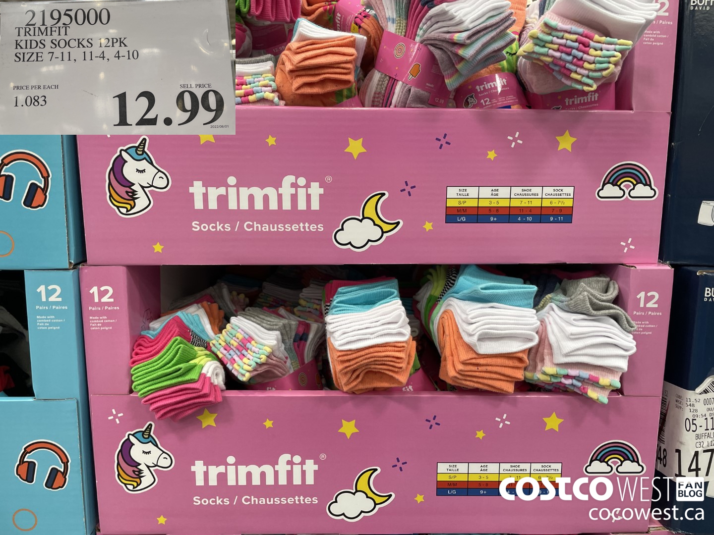 2195000 TRIMFIT KIDS SOCKS 12PK SIZE 7-11, 11-4, 4-10 $12.99