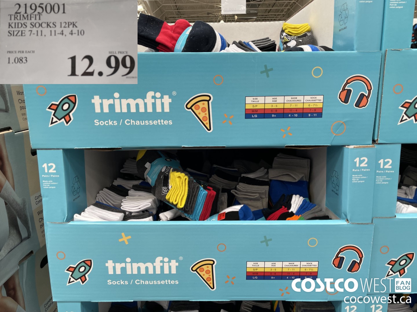 2195001 TRIMFIT KIDS SOCKS 12PK SIZE 7-11, 11-4, 4-10 $12.99