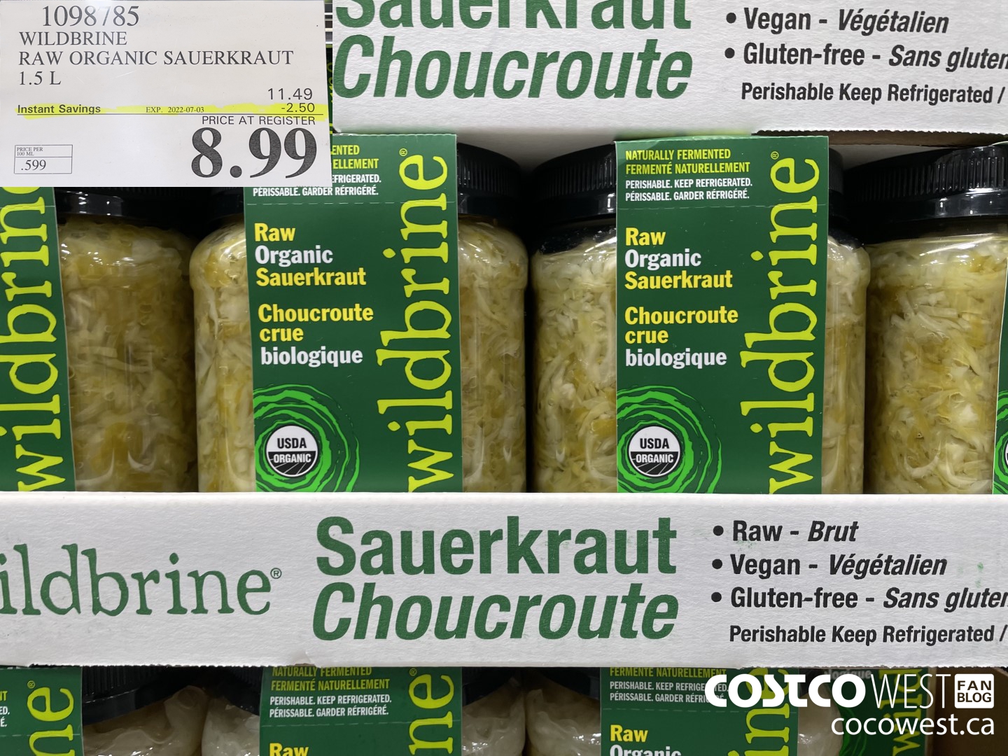 1098785 WILDBRINE RAW ORGANIC SAUERKRAUT 1.5 L ($2.50 INSTANT SAVINGS EXPIRES ON 2022-07-03) $8.99