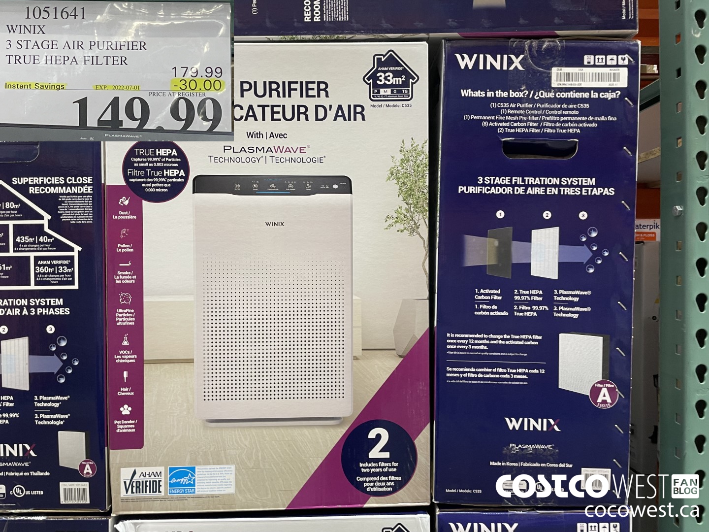 1051641 WINIX 3 STAGE AIR PURIFIER TRUE HEPA FILTER ($30.00 INSTANT SAVINGS EXPIRES ON 2022-07-01) $149.99