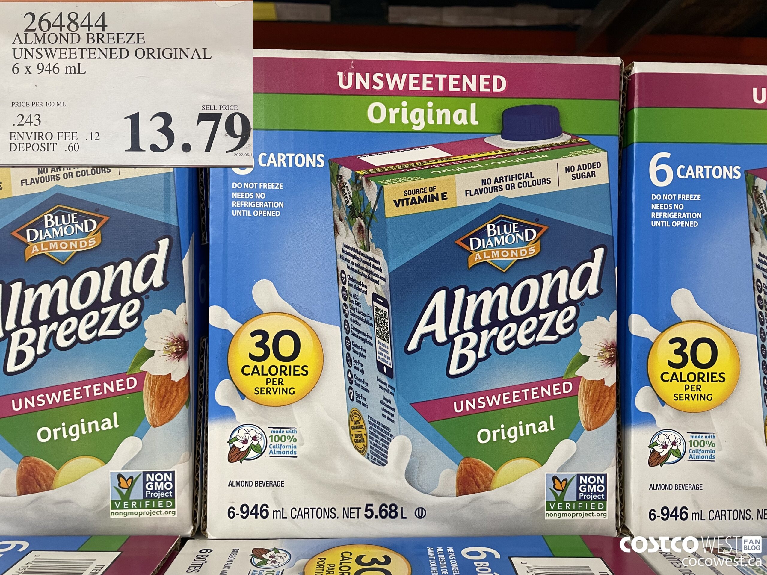 264844 ALMOND BREEZE UNSWEETENED ORIGINAL 6 X 946 ML $13.79