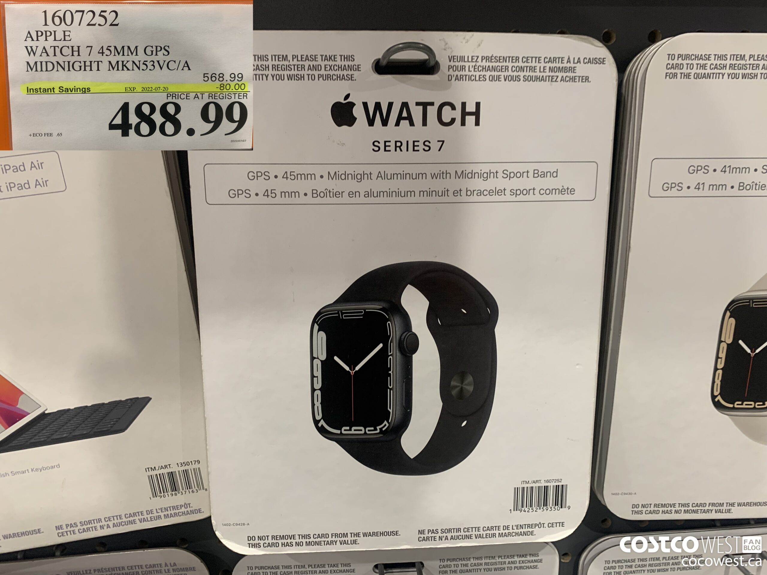 1607252 APPLE WATCH 7 45MM GPS MIDNIGHT MKN53VC/A ($80.00 INSTANT SAVINGS EXPIRES ON 2022-07-20) $488.99