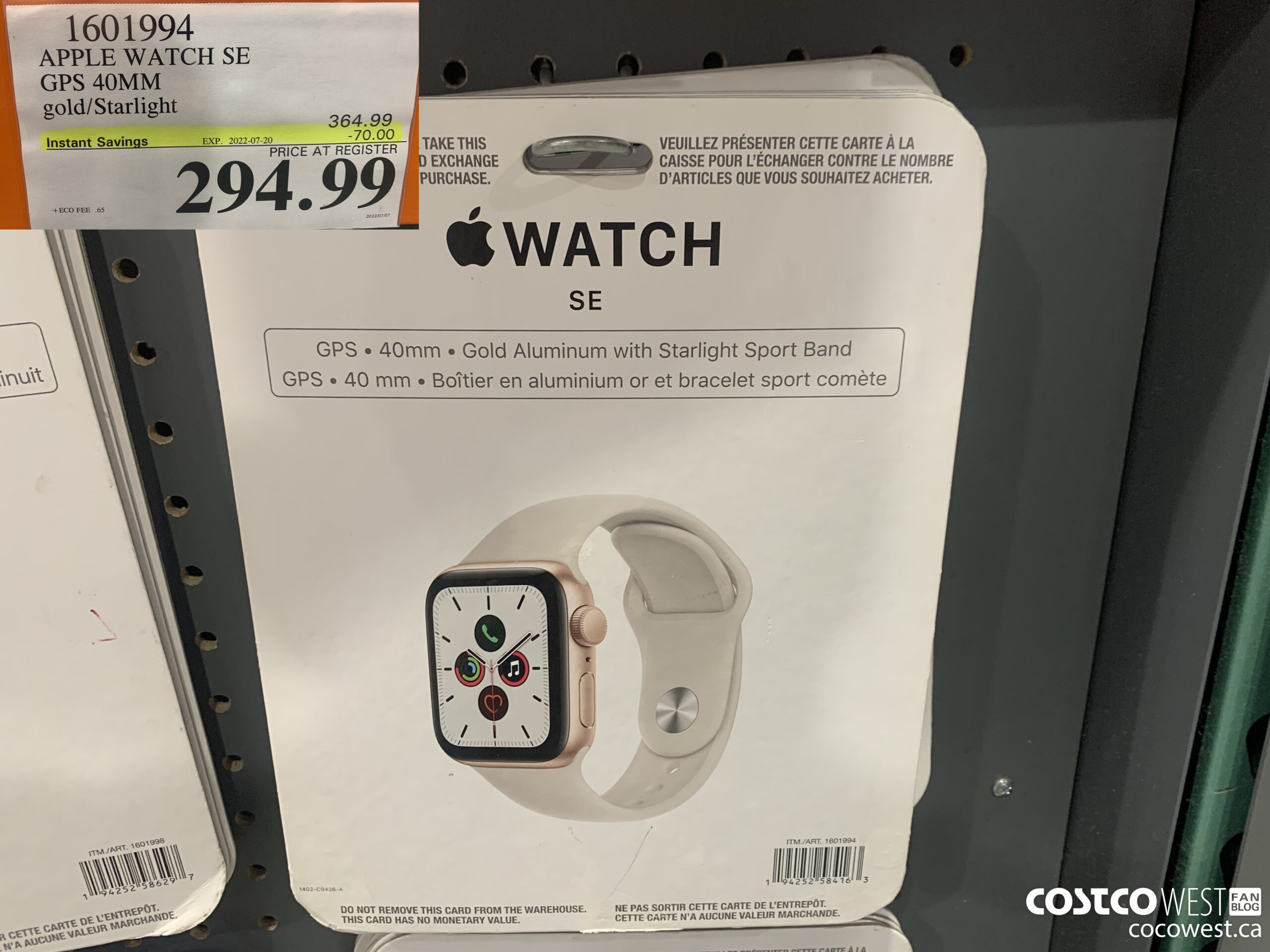 1601994 APPLE WATCH SE GPS 40MM gold/Starlight ($70.00 INSTANT SAVINGS EXPIRES ON 2022-07-20) $294.99