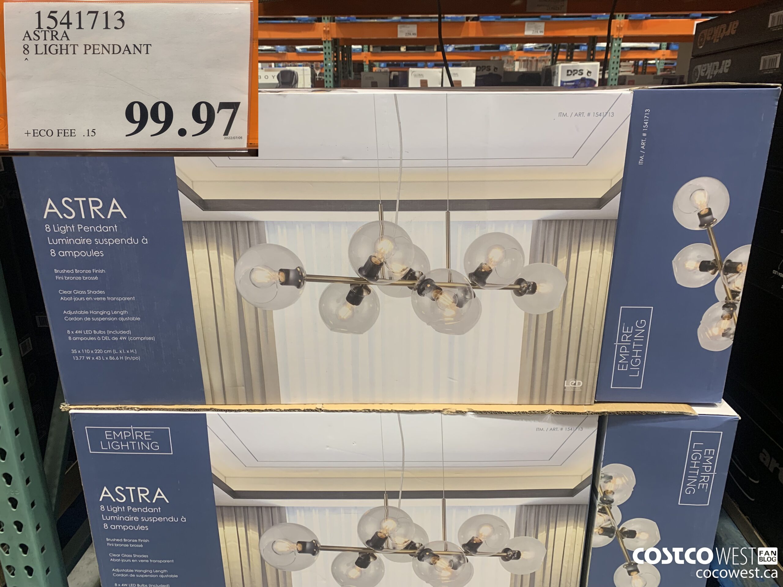 1541713 ASTRA 8 LIGHT PENDANT $99.97