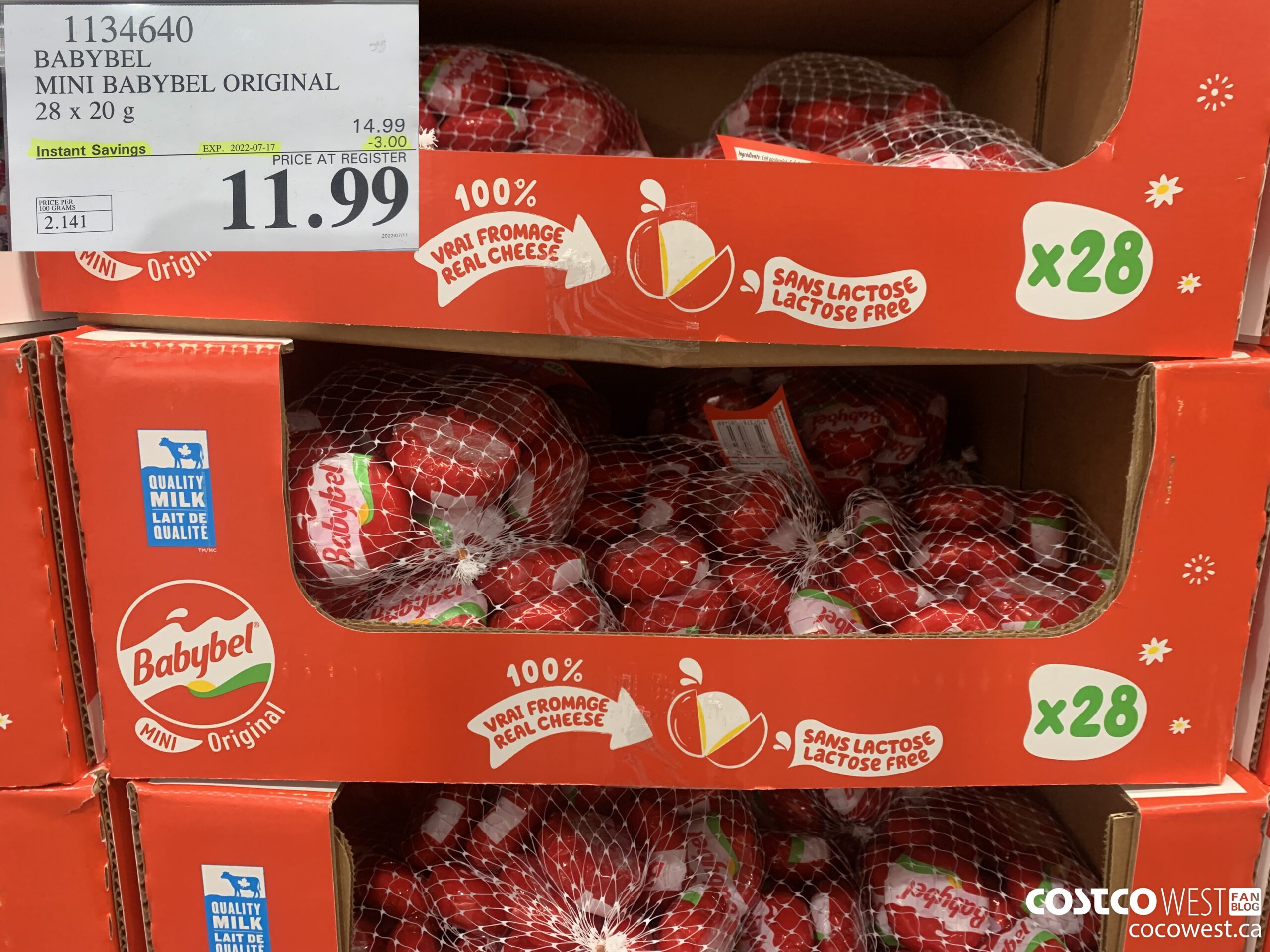 1134640 BABYBEL MINI BABYBEL ORIGINAL 28 x 20 g ($3.00 INSTANT SAVINGS EXPIRES ON 2022-07-17) $11.99