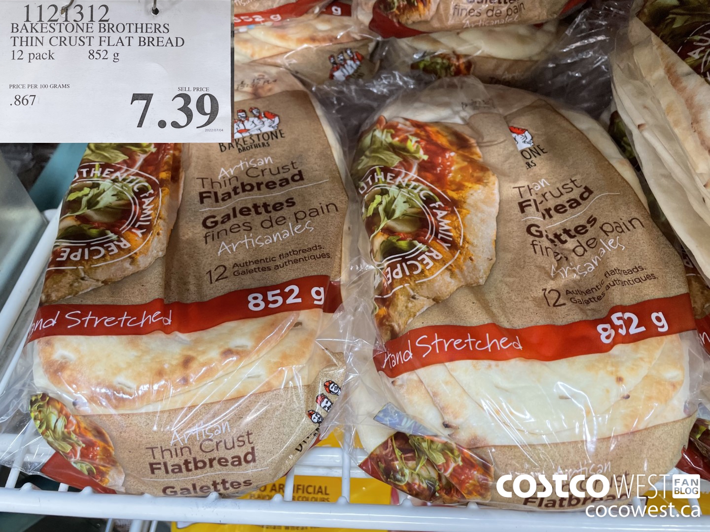 1121312 BAKESTONE BROTHERS THIN CRUST FAT BREAD 12 PACK 852 G $7.39