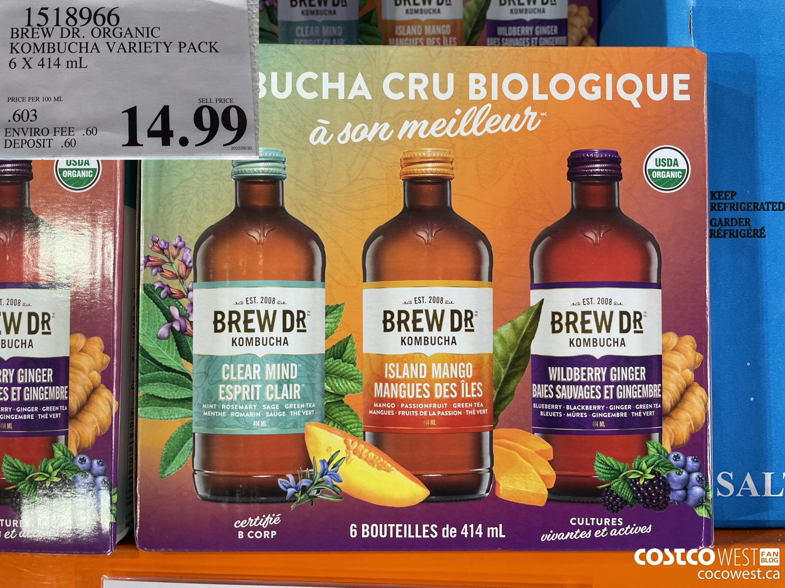 1518966 BREW DR. ORGANIC KOMBUCHA VARIETY PACK 6 X 414 mL $14.99