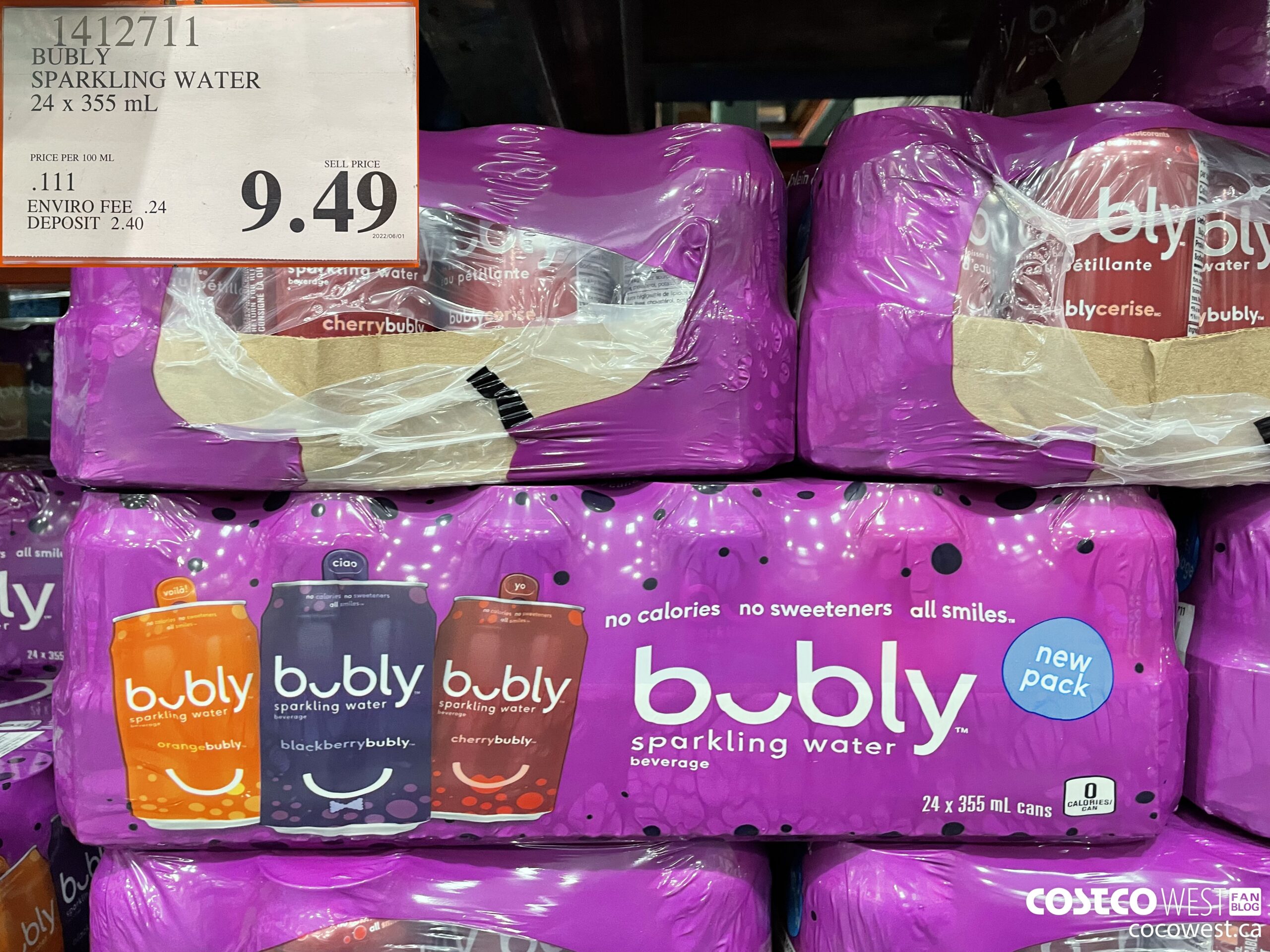 1412711 BUBLY SPARKLING WATER 24 x 355 mL $9.49