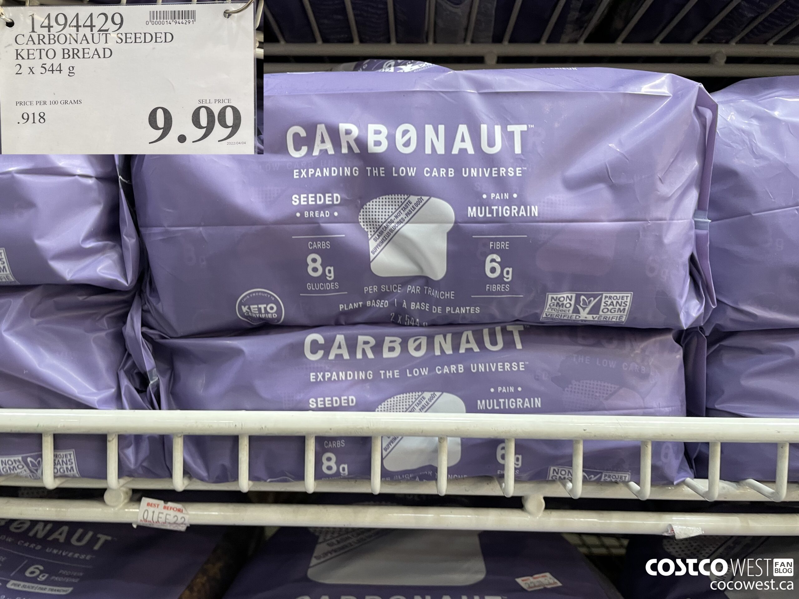 1494429 CARBONAUT SEEDED KETO BREAD 2 x 544 g $9.99