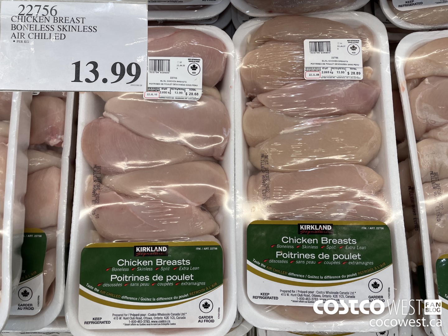 22756 CHICKEN BREAST BONELESS SKINLESS AIR CHILLED $13.99