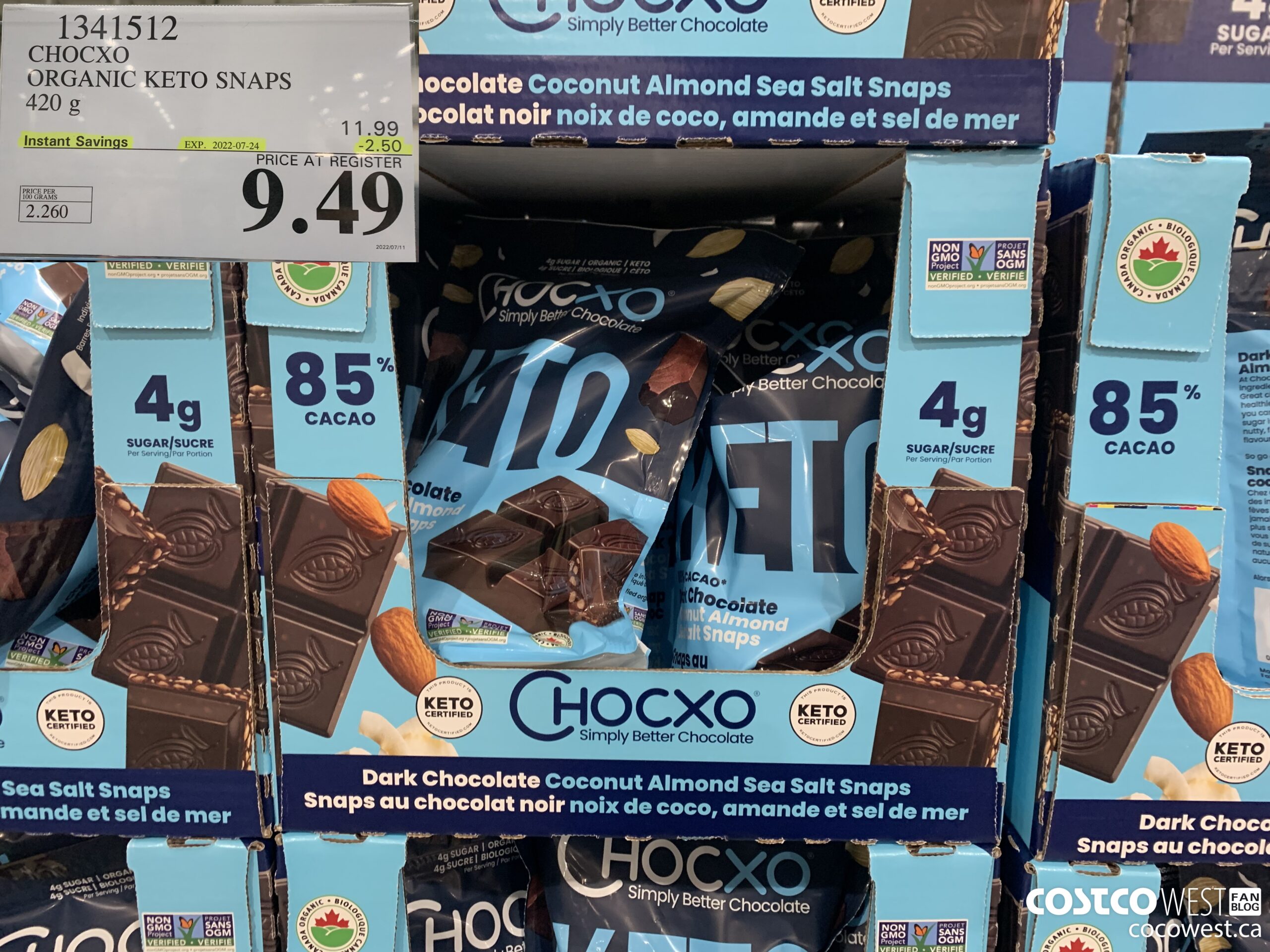 1341512 CHOCXO ORGANIC KETO SNAPS 420G ($2.50 INSTANT SAVINGS EXPIRES ON 2022-07-24) $9.49