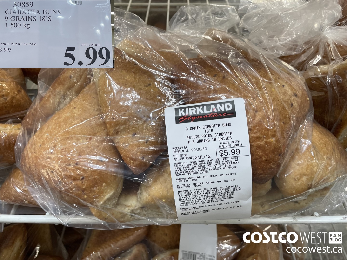 30859 CIABATTA BUNS 9 GRAINS 18'S 1.500 KG $5.99