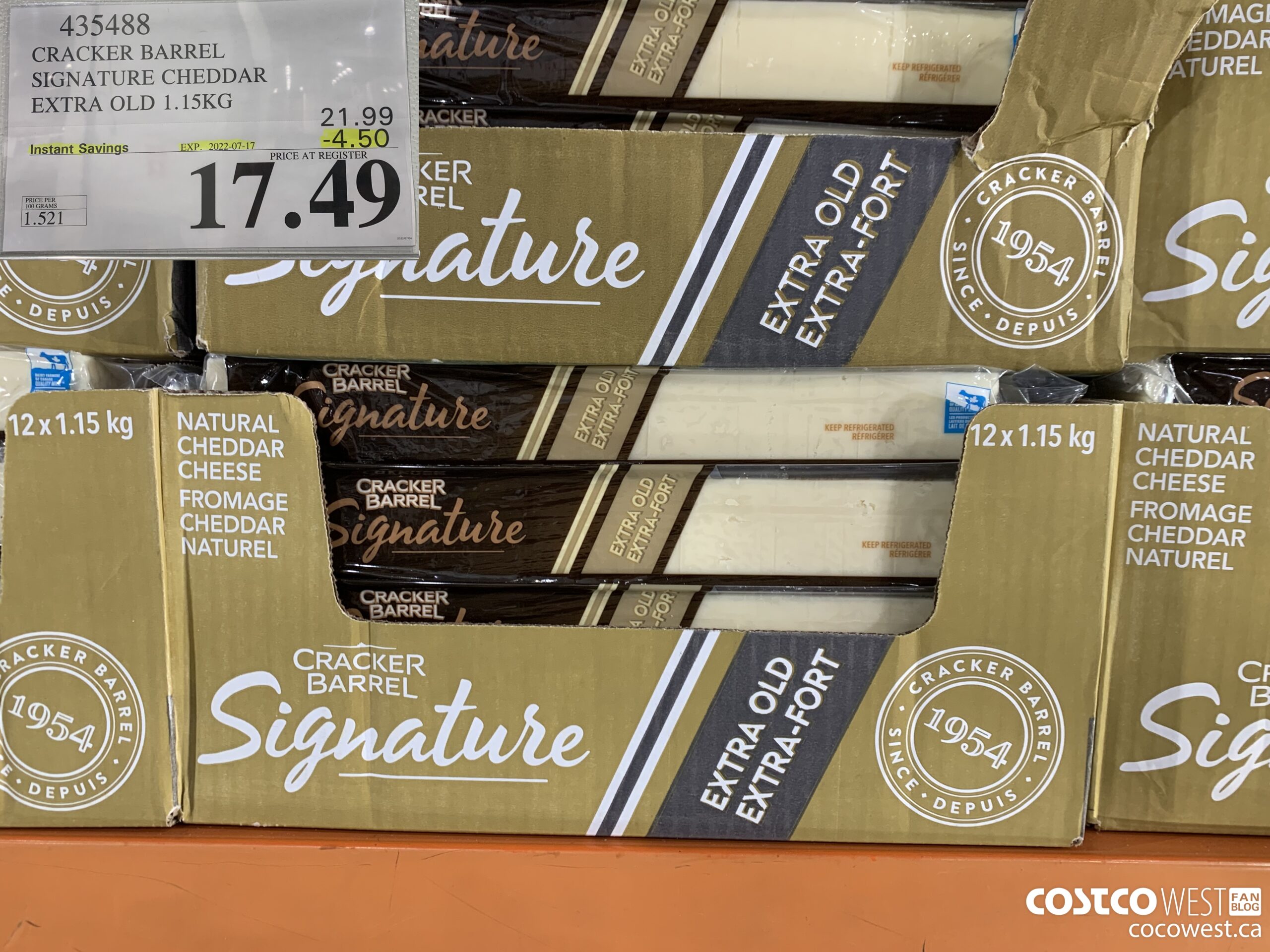 435488 CRACKER BARREL SIGNATURE CHEDDAR EXTRA OLD 1.15 KG ($4.50 INSTANT SAVINGS EXPIRES ON 2022-07-17) $17.49