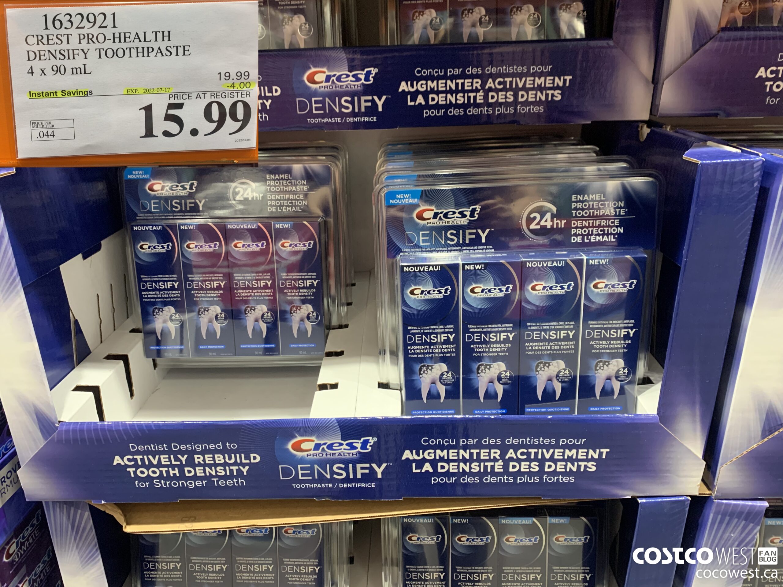1632921 CREST PRO-HEALTH DENSIFY TOOTHPASTE 4 X 90 ML ($4.00 INSTANT SAVINGS EXPIRES ON 2022-07-17) $15.99