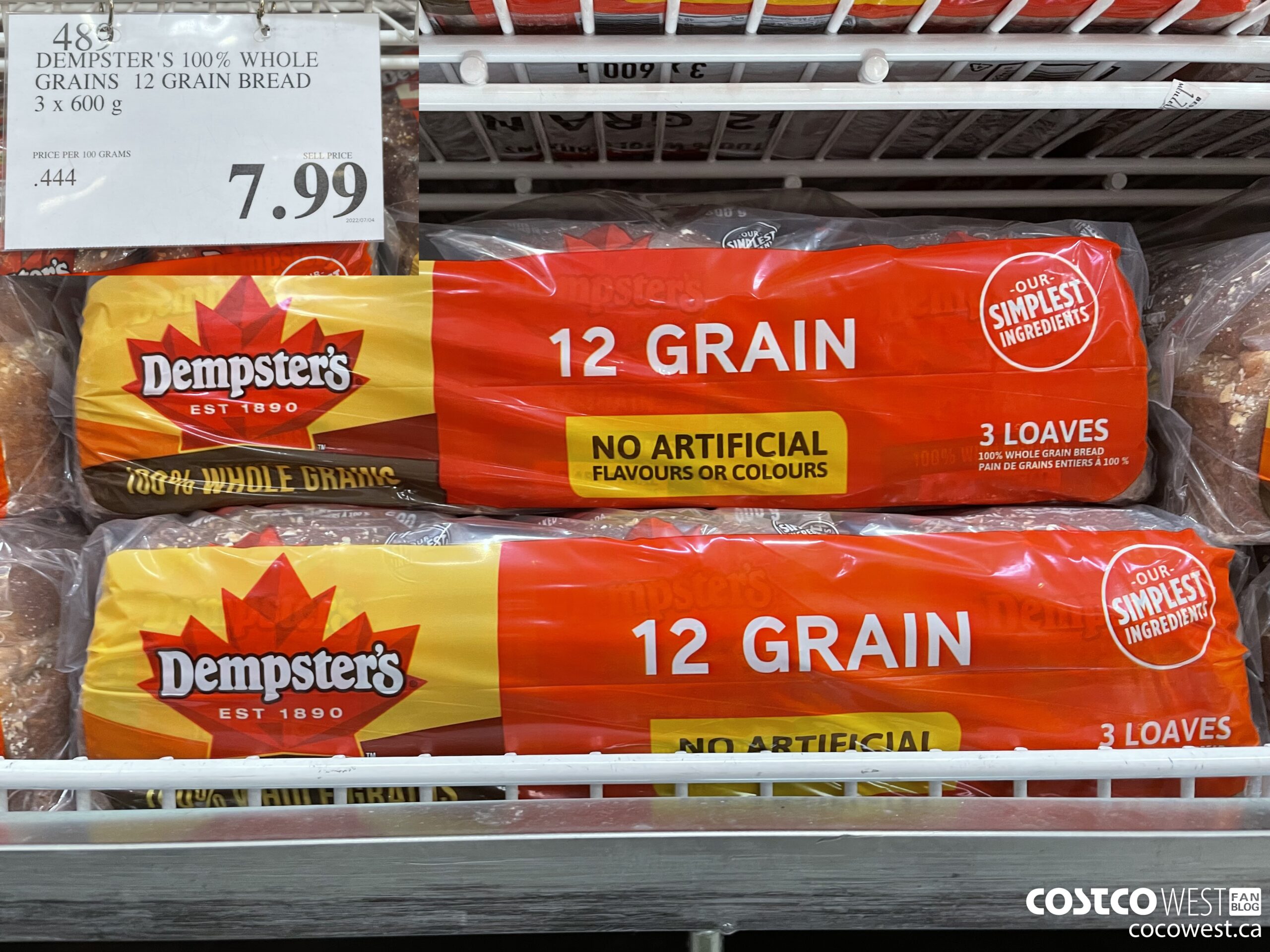 489 DEMPSTER'S 100% WHOLE GRAINS 12 GRAIN BREAD 3 X 600 G $7.99