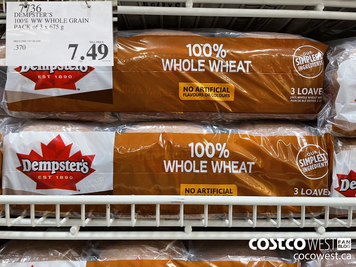 7736 DEMPSTER'S 100% WW WHOLE GRAIN PACK OF 3 X 675 G $7.49