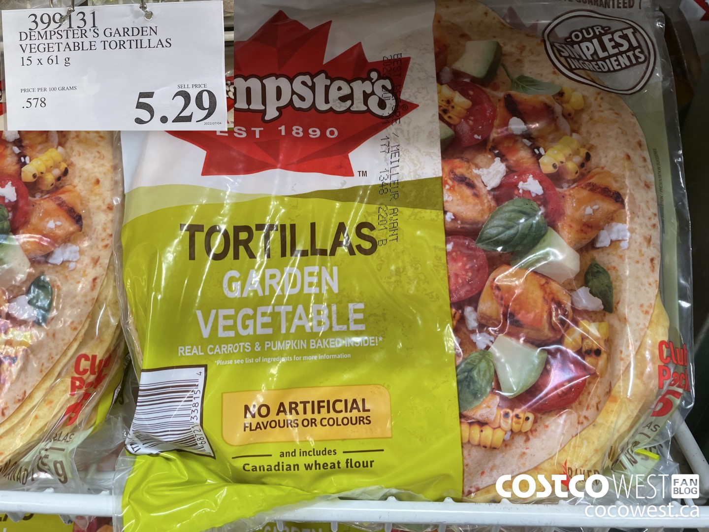 399131 DEMPSTER'S GARDEN VEGETABLE TORTILLAS 15 X 61 G $5.29