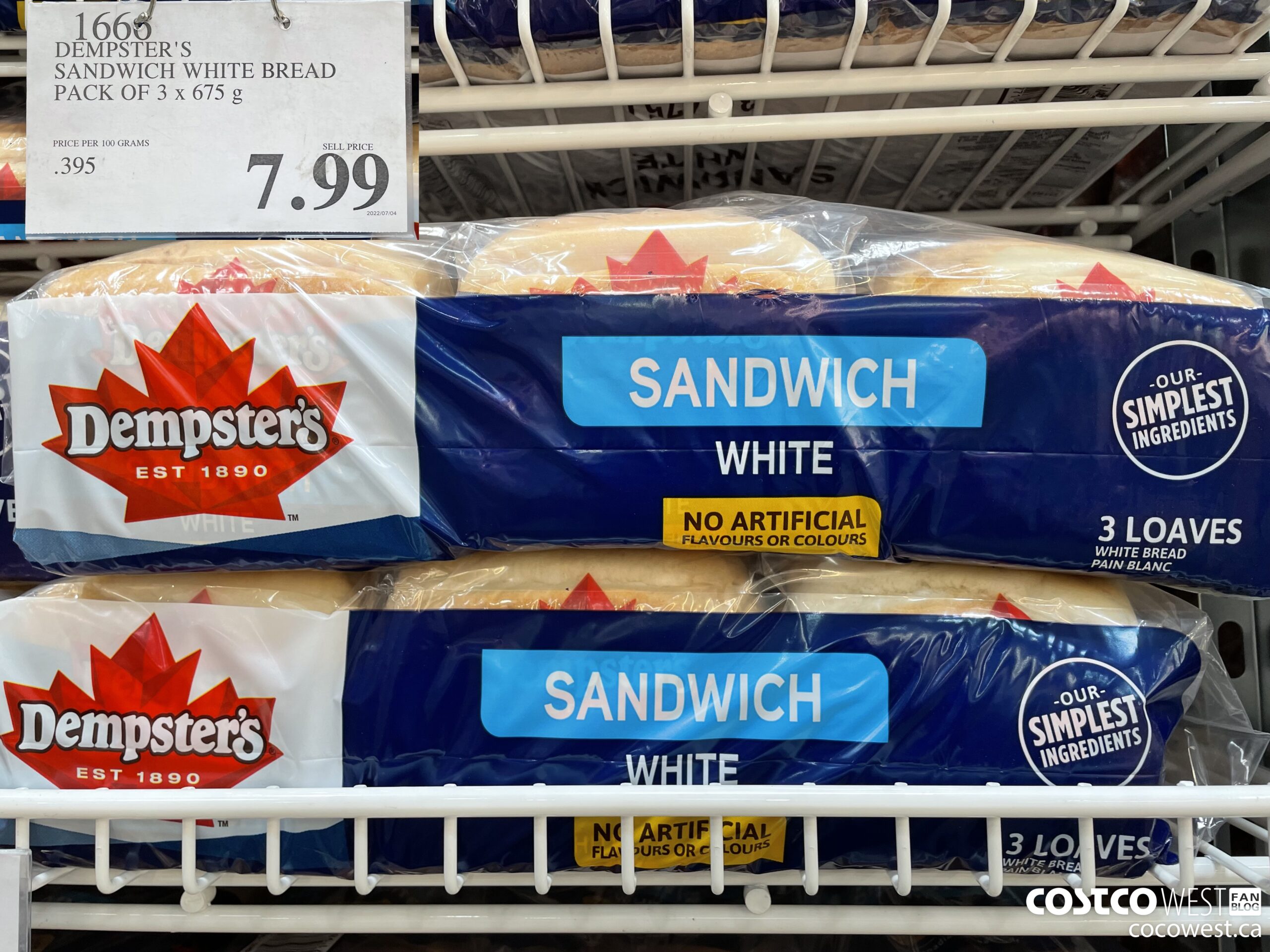 1666 DEMPSTER'S SANDWICH WHITE BREAD PACK OF 3 x 675 g $7.99