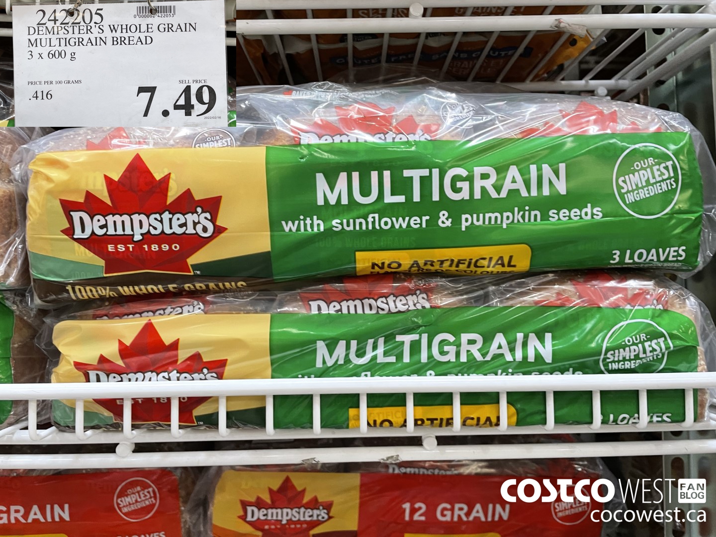 242205 DEMPSTER'S WHOLE GRAIN MULTIGRAIN BREAD 3 X 600 G $7.49