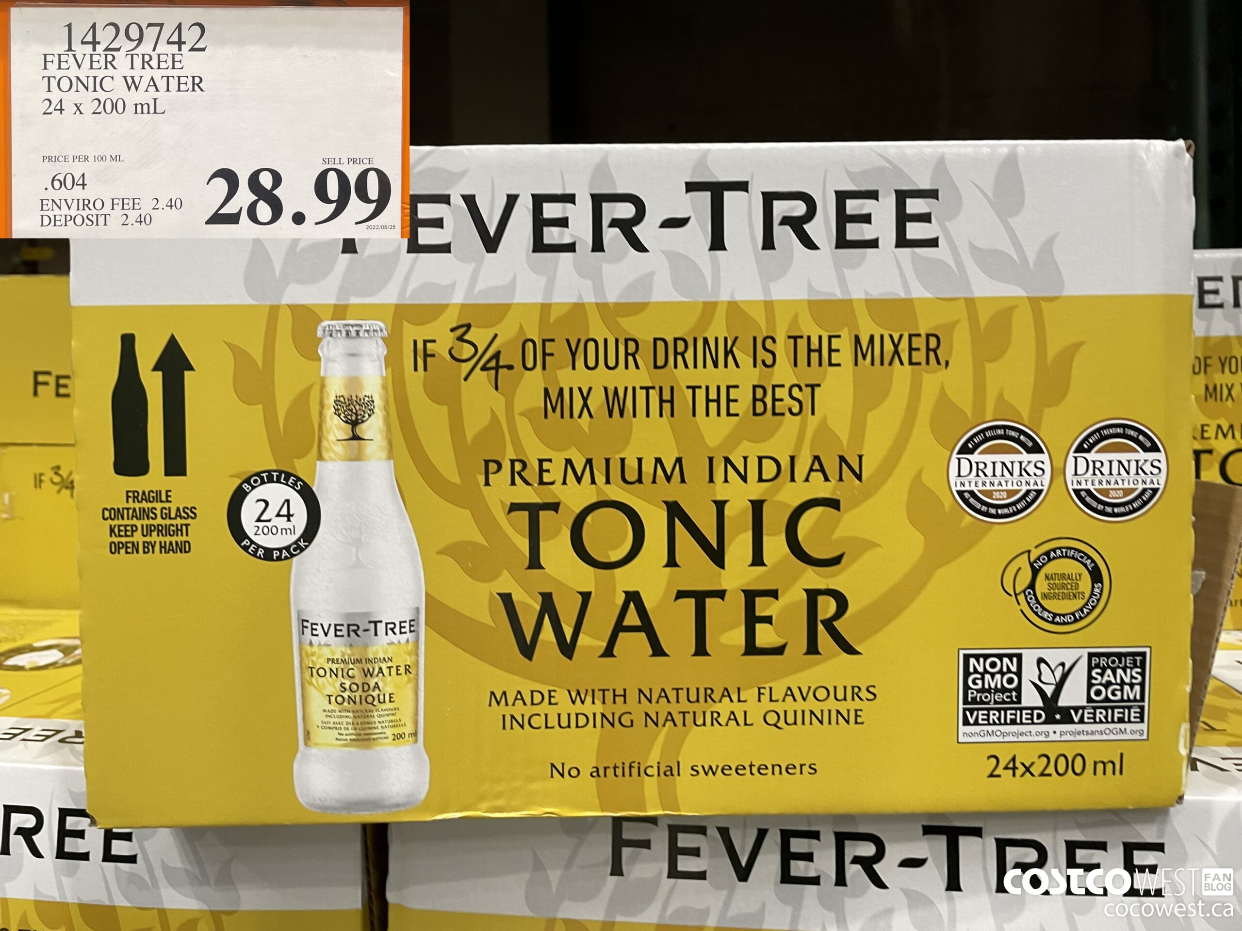 1429742 FEVER TREE TONIC WATER 24 x 200 mL $28.99