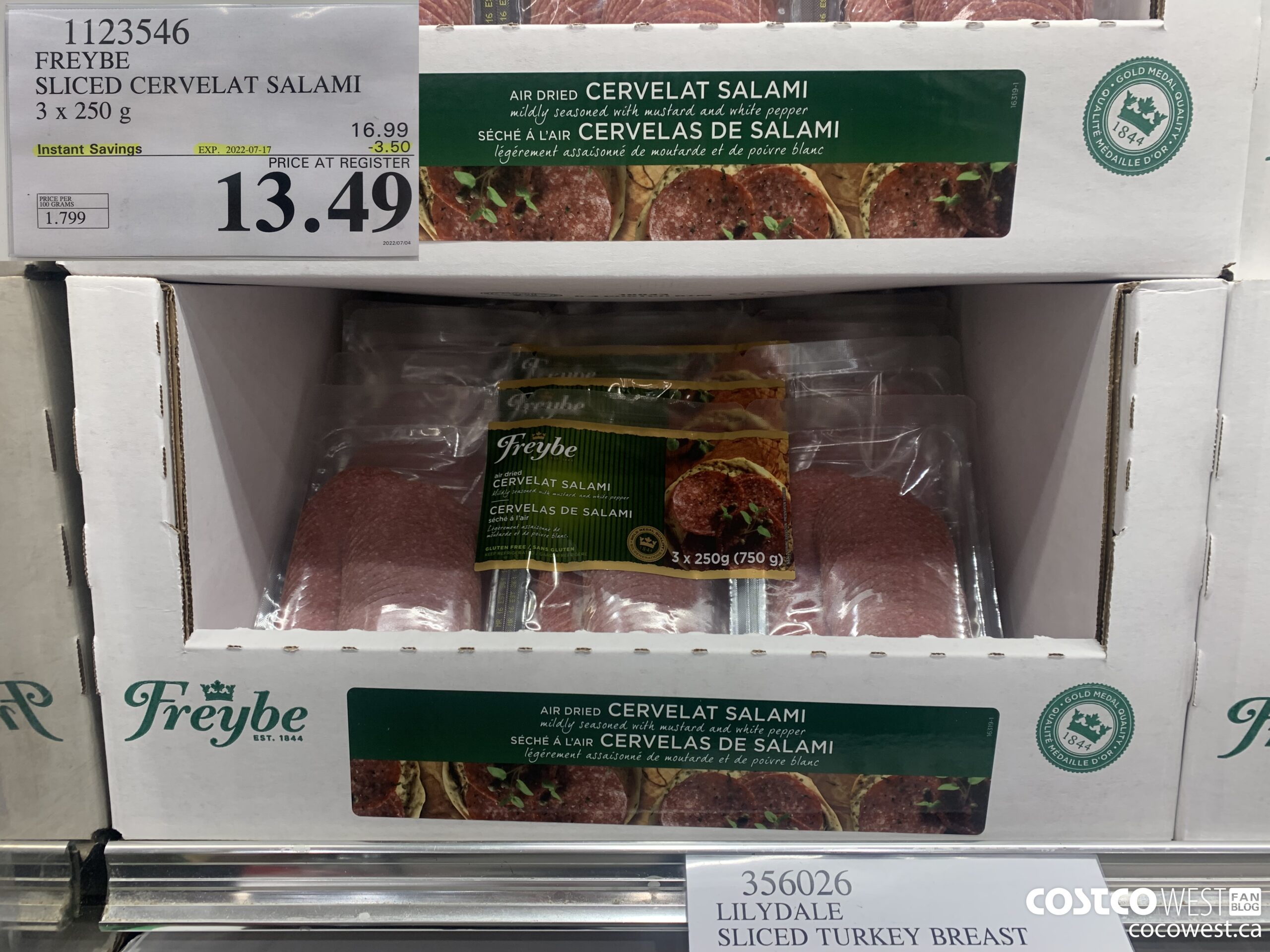 1123546 FREYBE SLICED CERVELAT SALAMI 3 x 250 g ($3.50 INSTANT SAVINGS EXPIRES ON 2022-07-17) $13.49