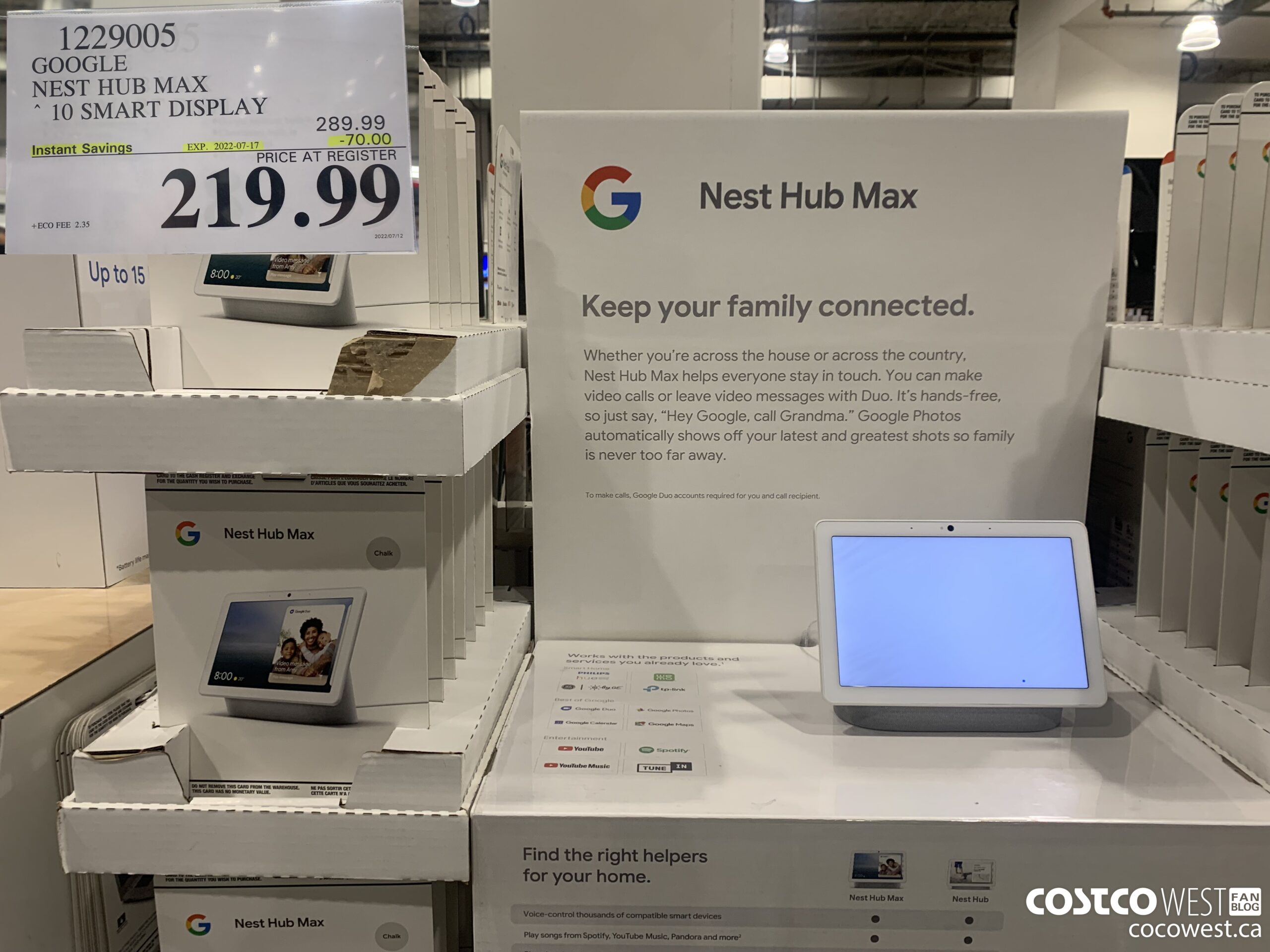 1229005 GOOGLE NEST HUB MAX 10 SMART DISPLAY ($70.00 INSTANT SAVINGS EXPIRES ON 2022-07-17) $219.99