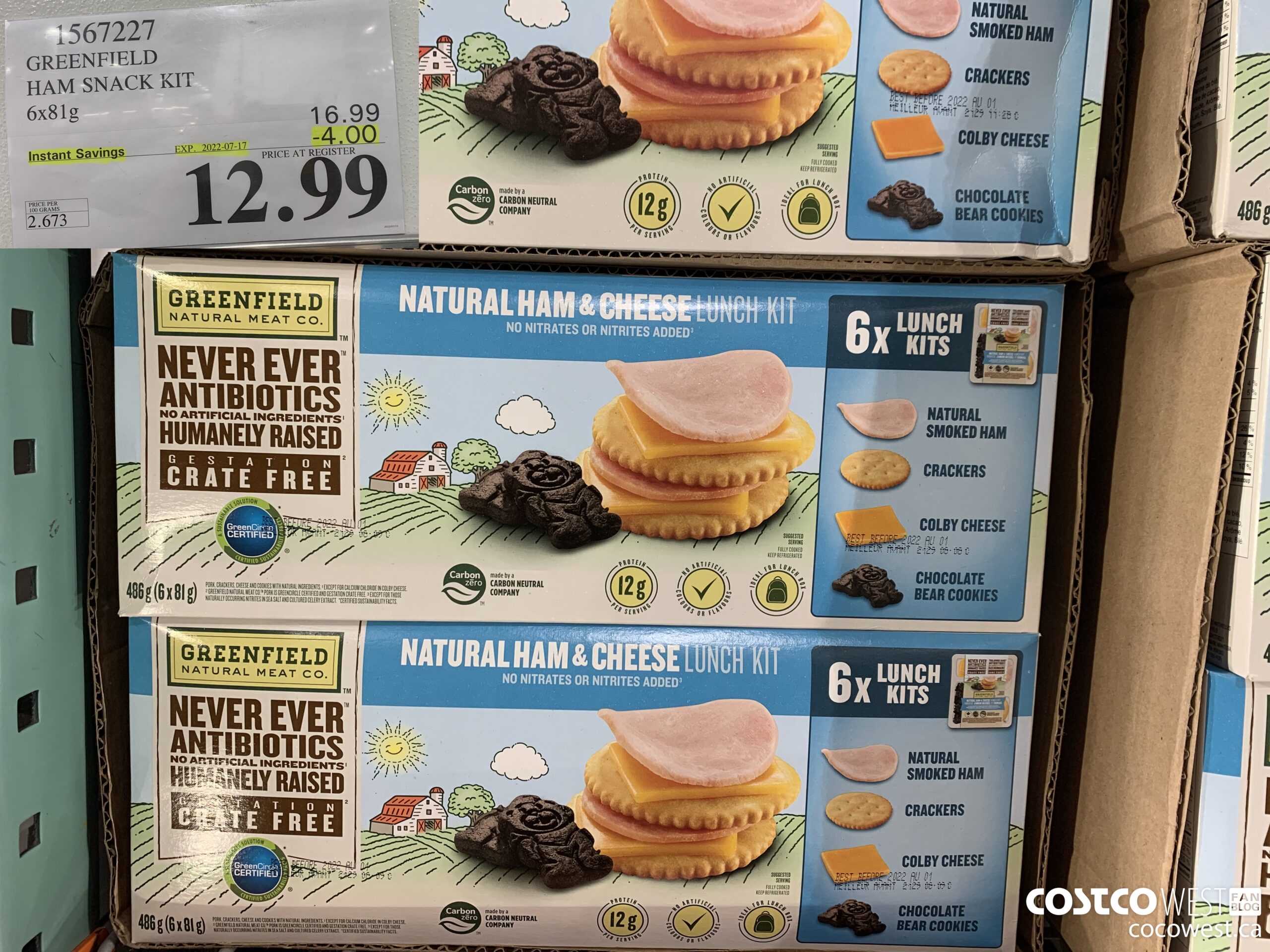 1567227 GREENFIELD HAM SNACK KIT 6x81g ($4.00 INSTANT SAVINGS EXPIRES ON 2022-07-17) $12.99