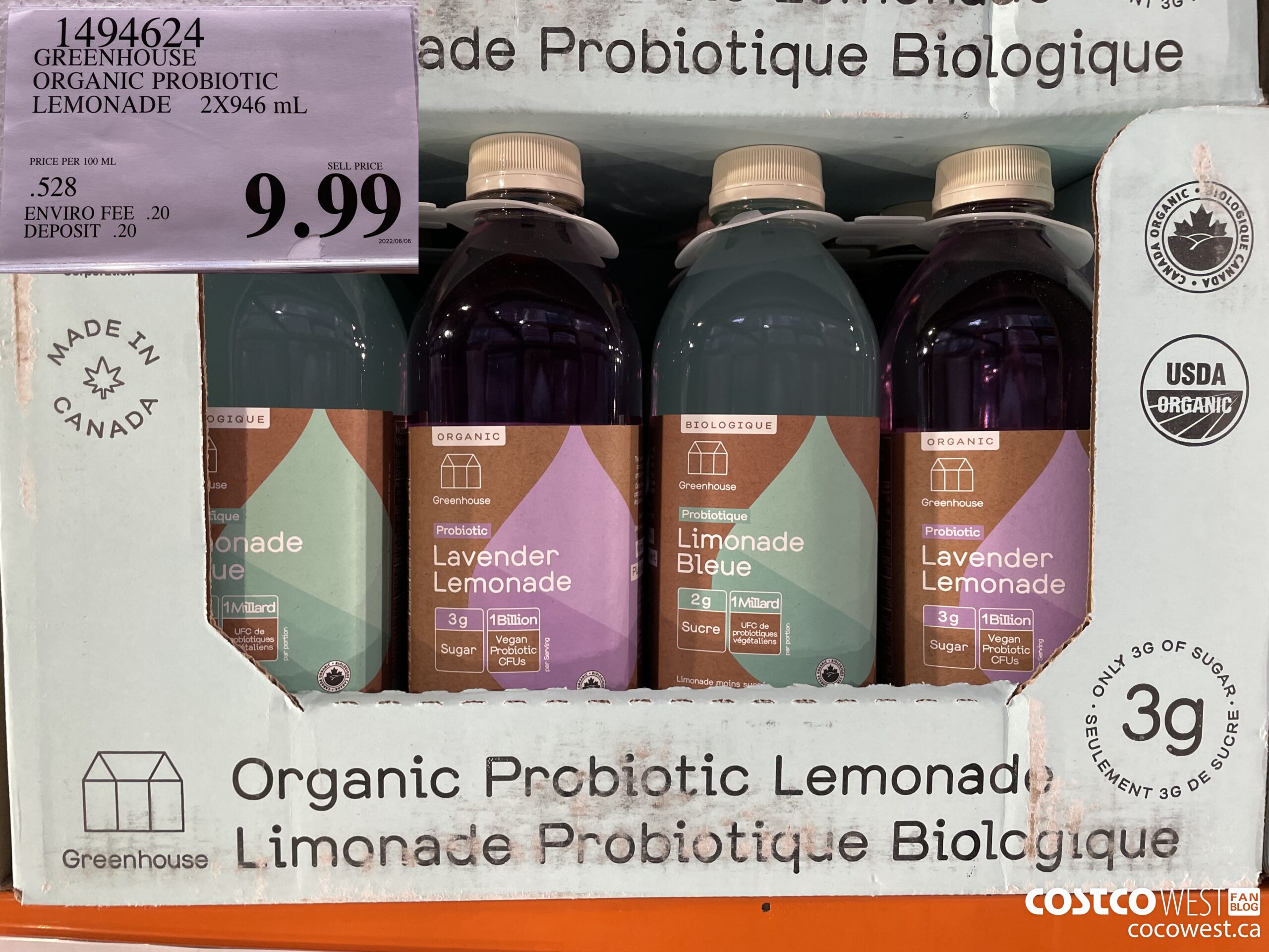 1494624 GREENHOUSE ORGANIC PROBIOTIC LEMONADE 2X946 mL $9.99