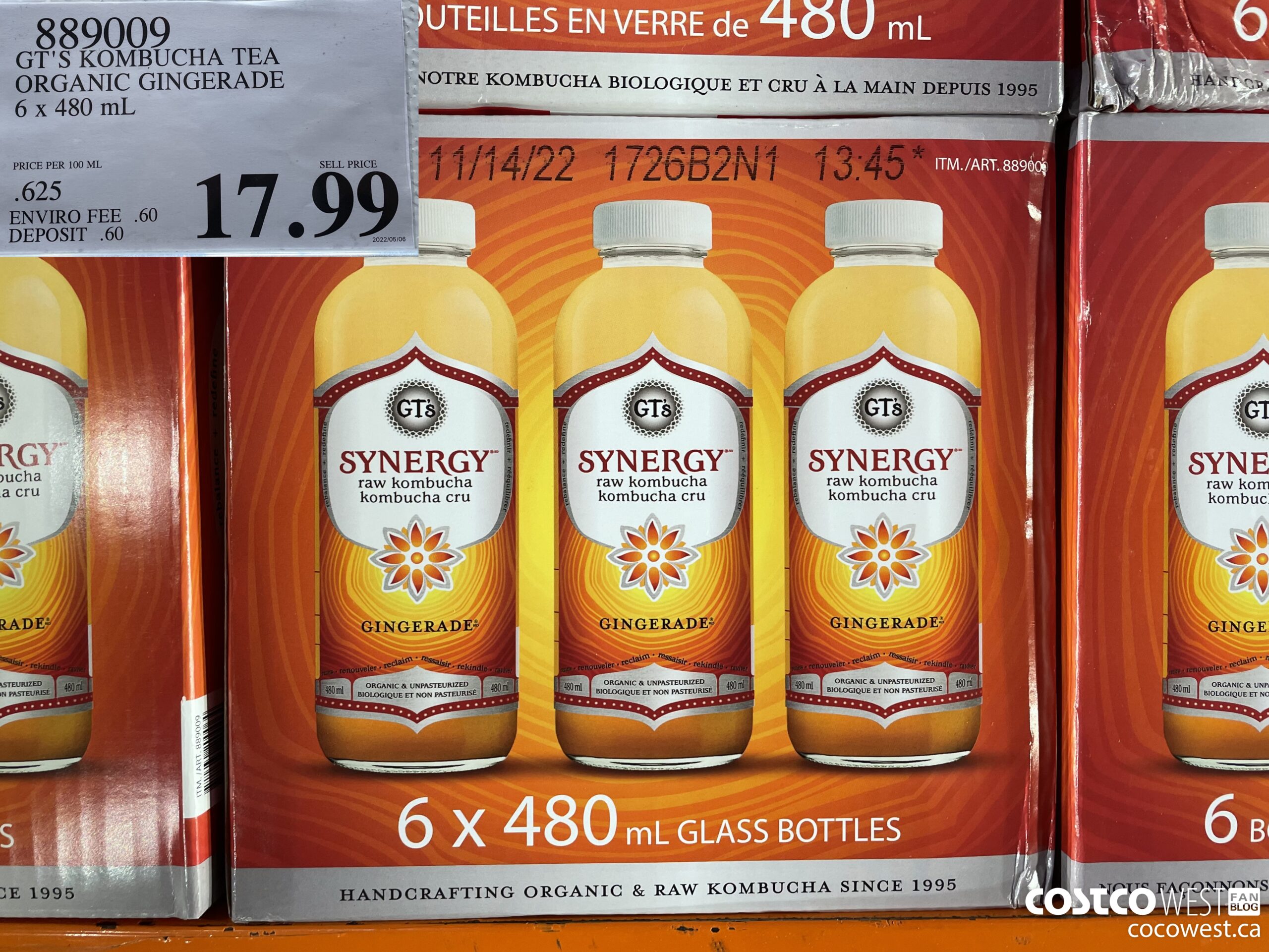 889009 GT'S KOMBUCHA TEA ORGANIC GINGERADE 6 X 480 ML $17.99