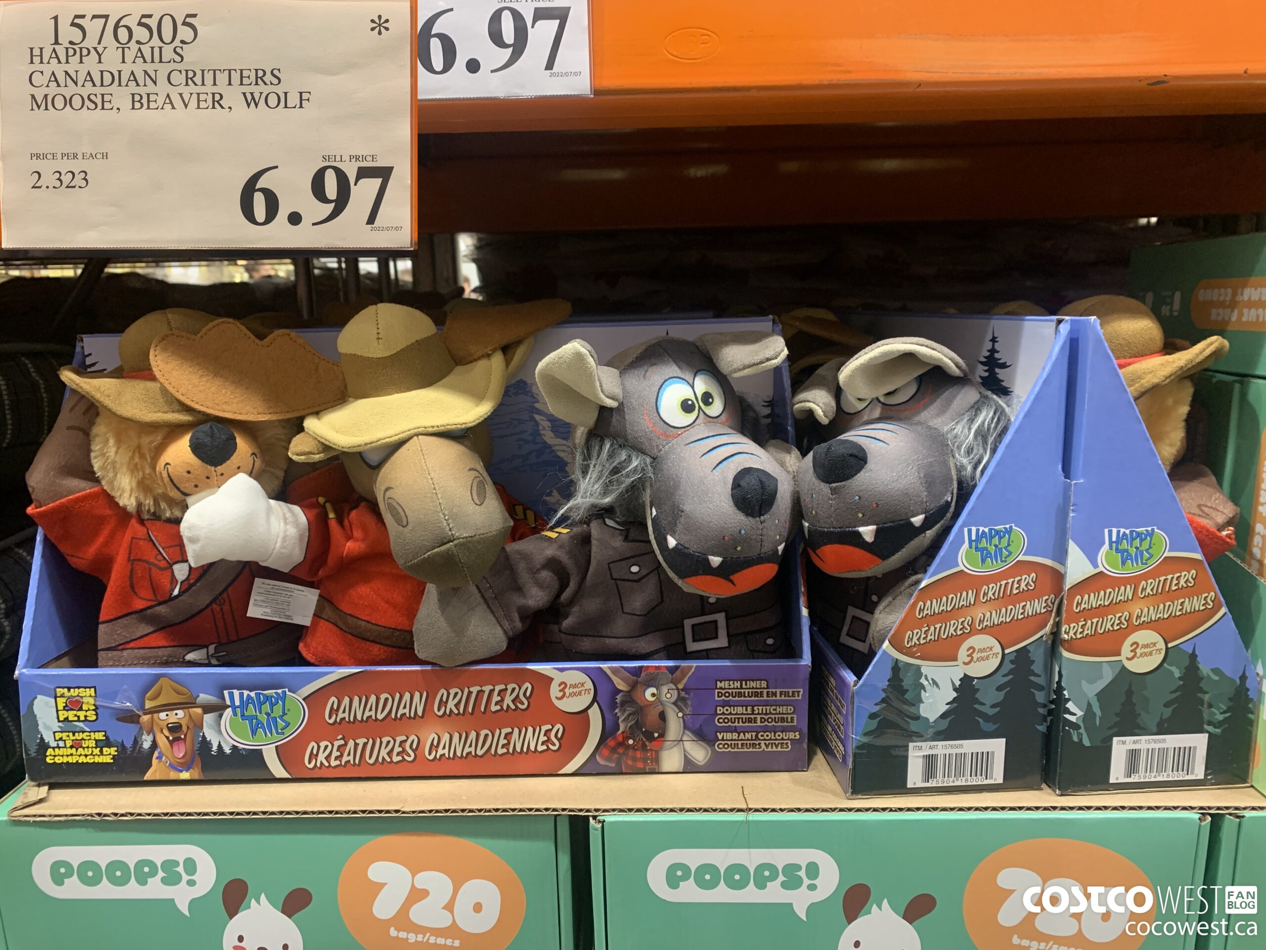 1576505 HAPPY TAILS CANADIAN CRITTERS MOOSE, BEAVER, WOLF  $6.97
