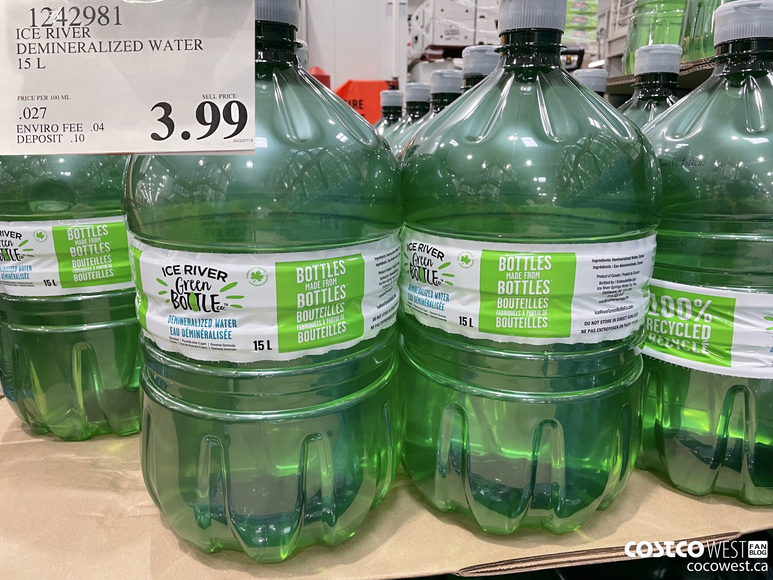 1242981 ICE RIVER DEMINERALIZED WATER 15 L $3.99