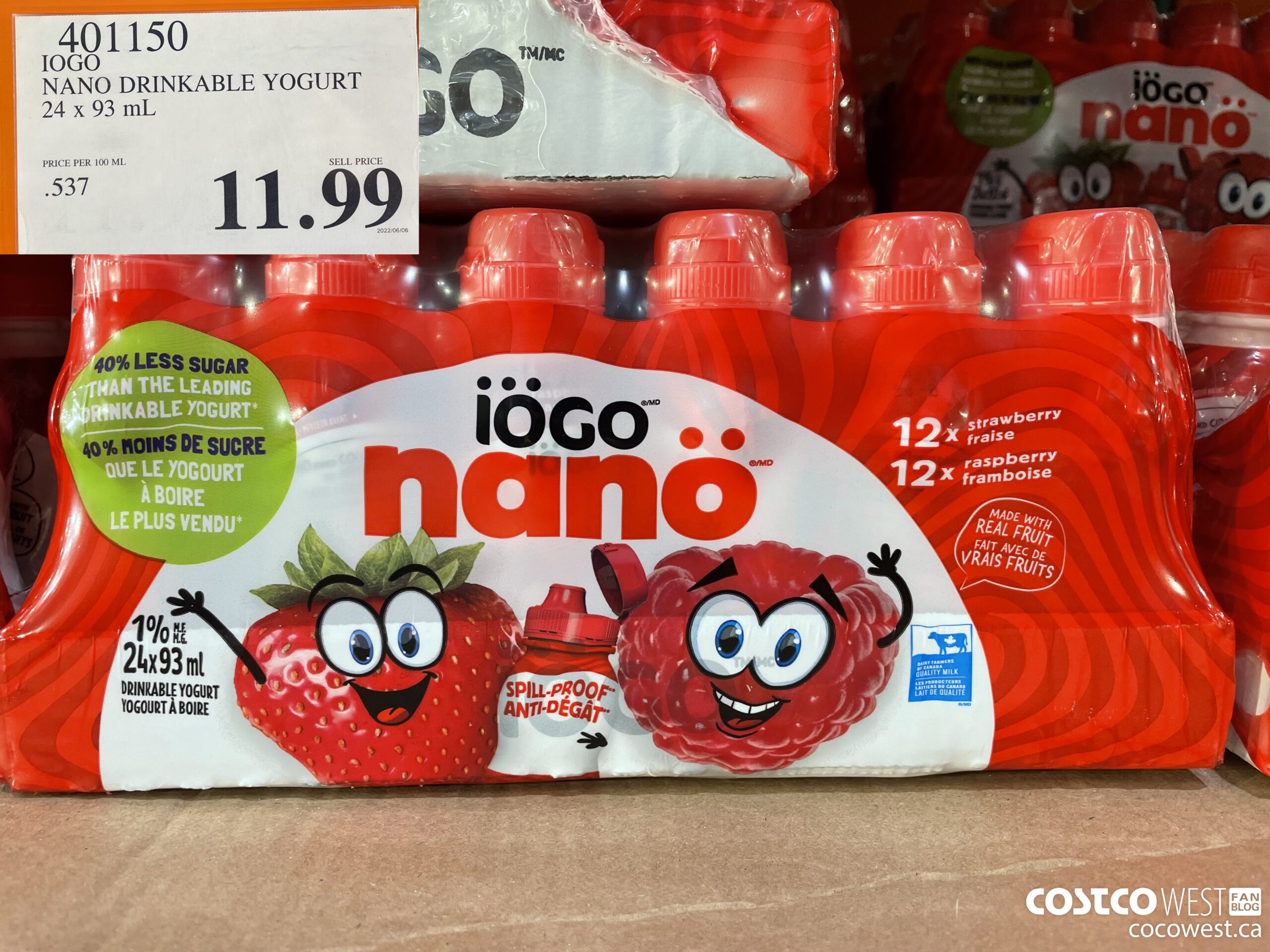 401150 IOGO NANO DRINKABLE YOGURT 24 x 93 mL $11.99