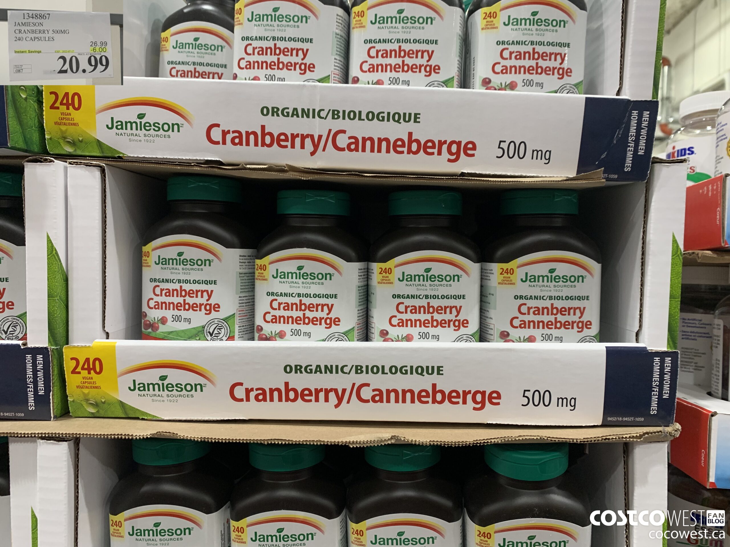 1348867 JAMIESON CRANBERRY 500MG 240 CAPSULES ($6.00 INSTANT SAVINGS EXPIRES ON 2022-07-17) $20.99